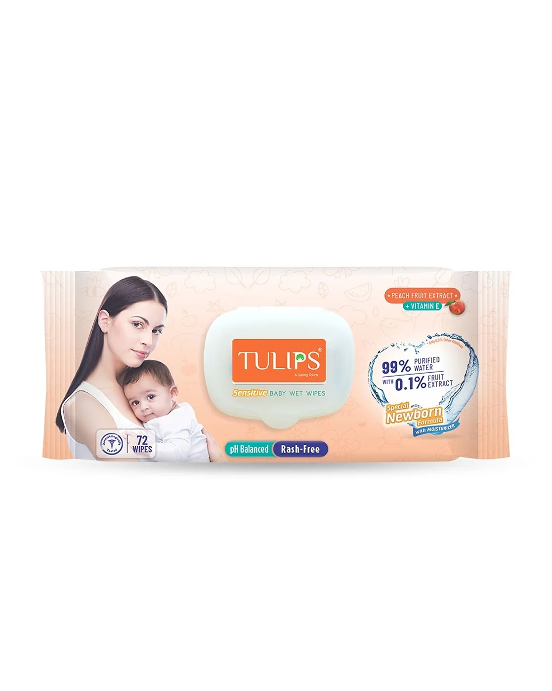 AM2527 Tulip Sensitive Baby Wet Wipes Peach Fruit Extract 72 wipes in a Lid pack 1 Pack - Image 6