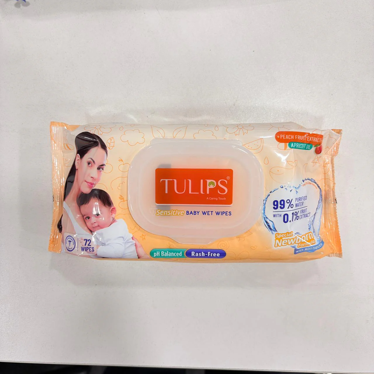 AM2527 Tulip Sensitive Baby Wet Wipes Peach Fruit Extract 72 wipes in a Lid pack 1 Pack - Image 7