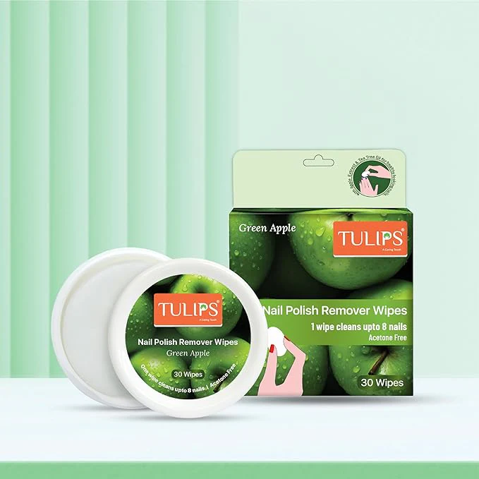 AM2529 Tulip Nail Polish Remover Wipes 30 Wipes Acetone Free Convenient Pre-Moistened Green Apple, Blueberry & Lavender 1 Pack - Image 6