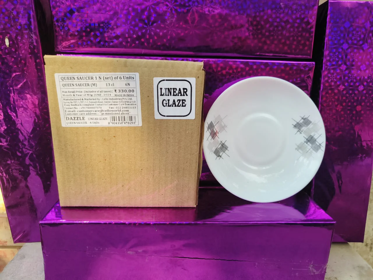 AM2537 Cello Dazzle Queen Saucer Royale Pine 13 cl Set Of 6 Pieces Mix Design - Image 4