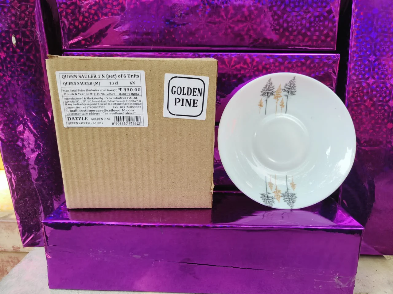 AM2537 Cello Dazzle Queen Saucer Royale Pine 13 cl Set Of 6 Pieces Mix Design - Image 5