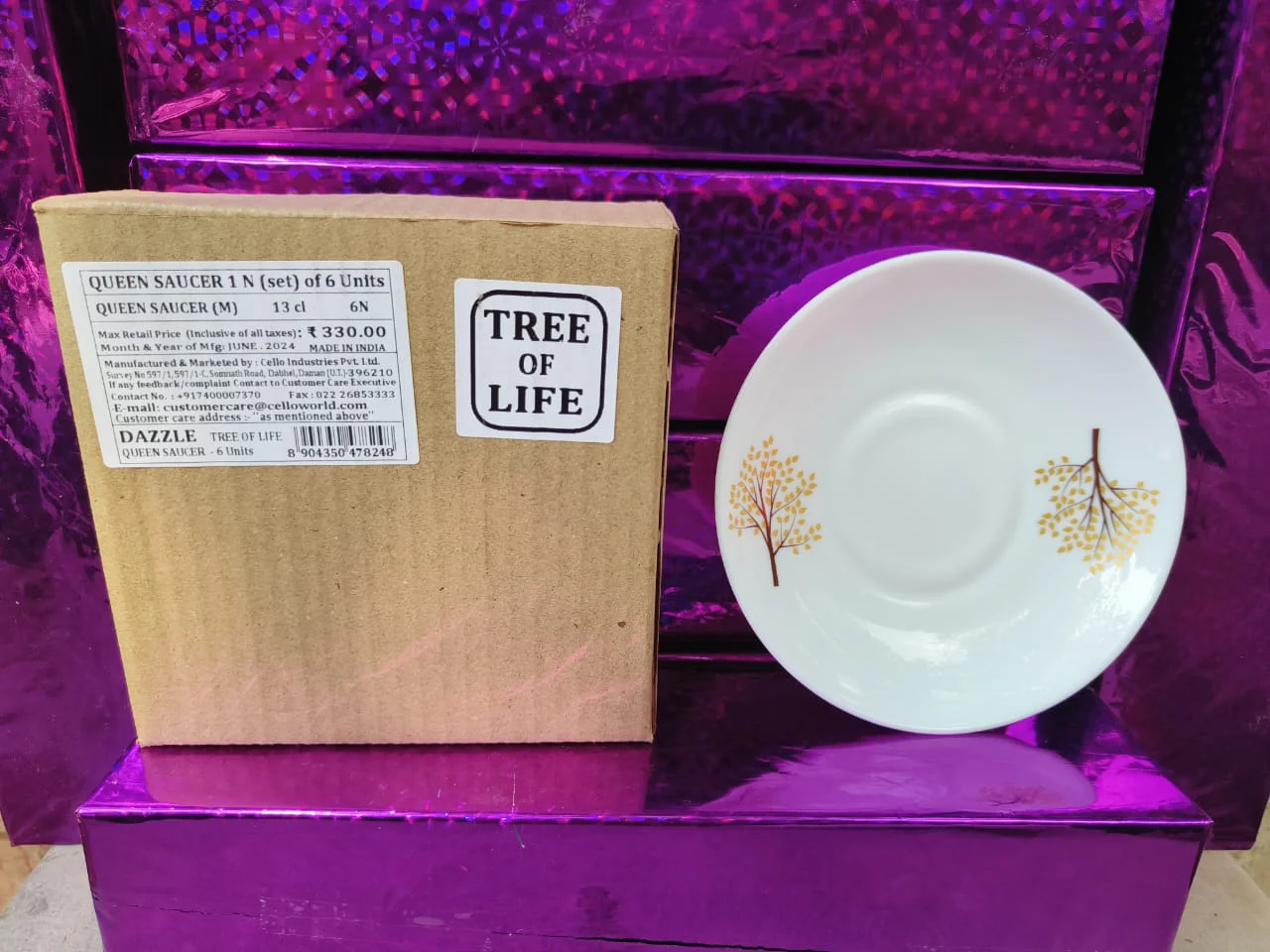 AM2537 Cello Dazzle Queen Saucer Royale Pine 13 cl Set Of 6 Pieces Mix Design - Image 8