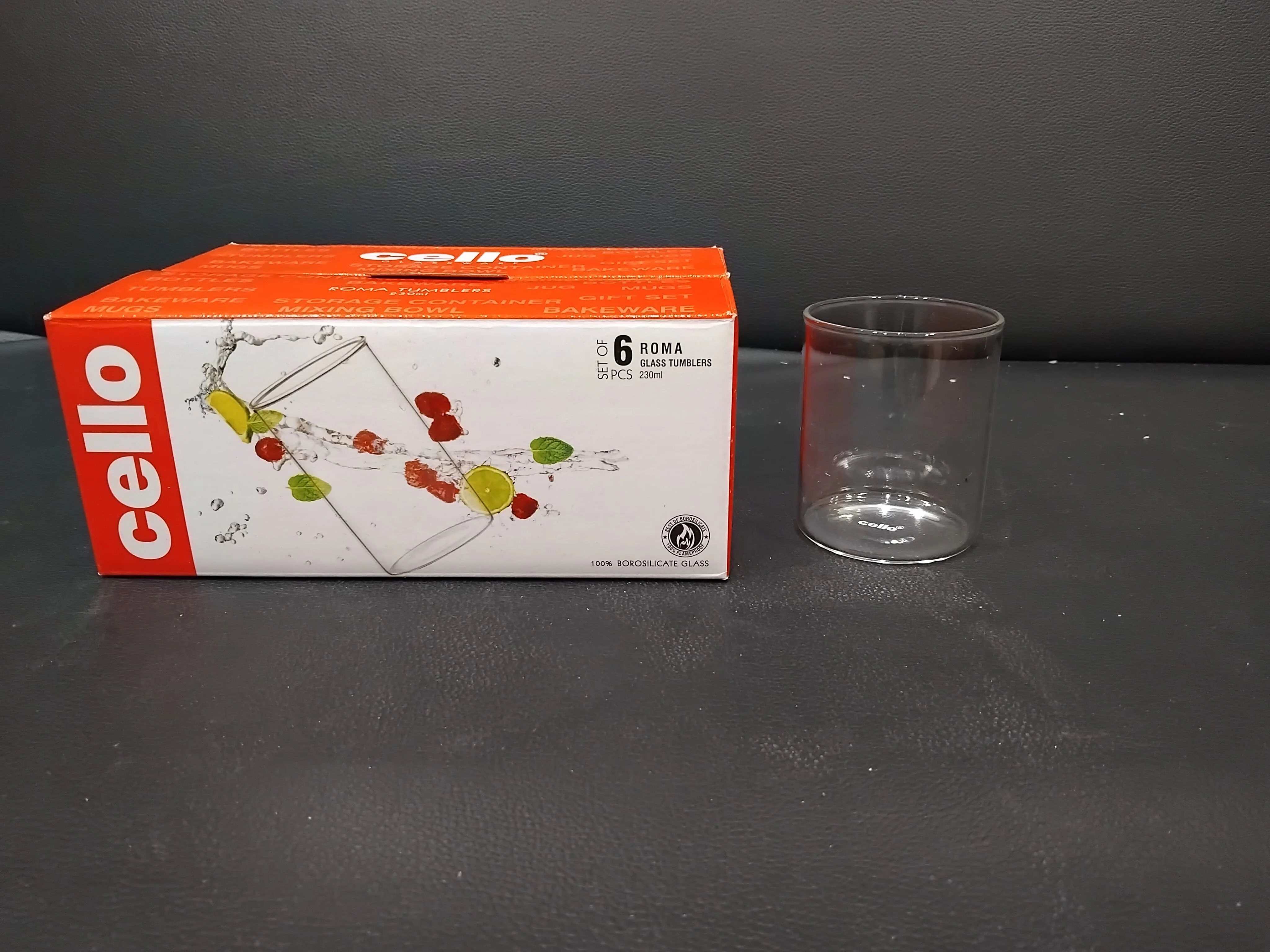 AM2591 CELLO Roma Borosilicate Glass Tumblers, Set of 6, 230ml Each, Clear - Image 4