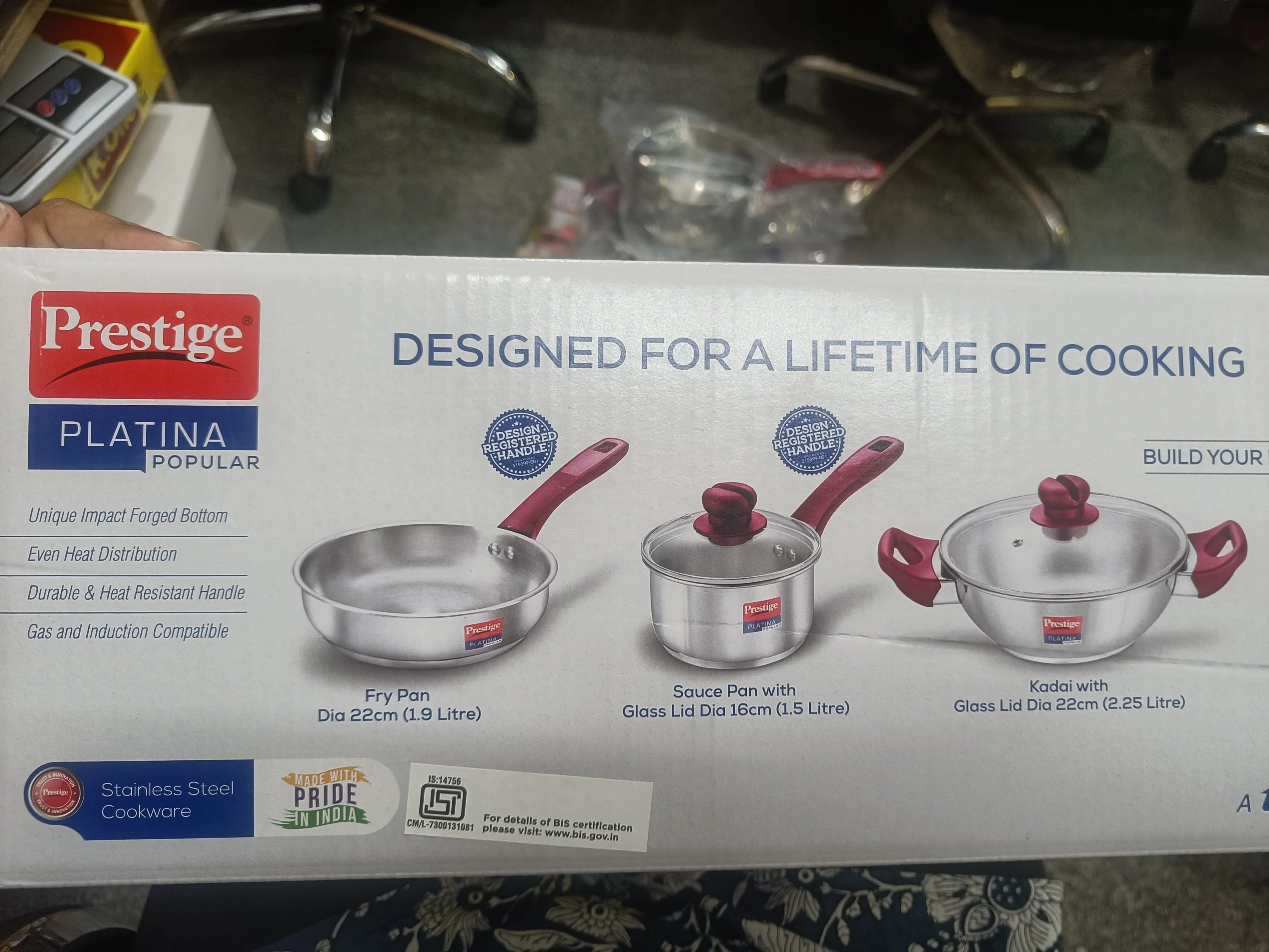 AM2606 Prestige Platina Popular SS Kadai 2.25ltr, Fry Pan 1.9ltr And Saucepan 1.5ltr 3PCS BYK Set Cookware - Image 8