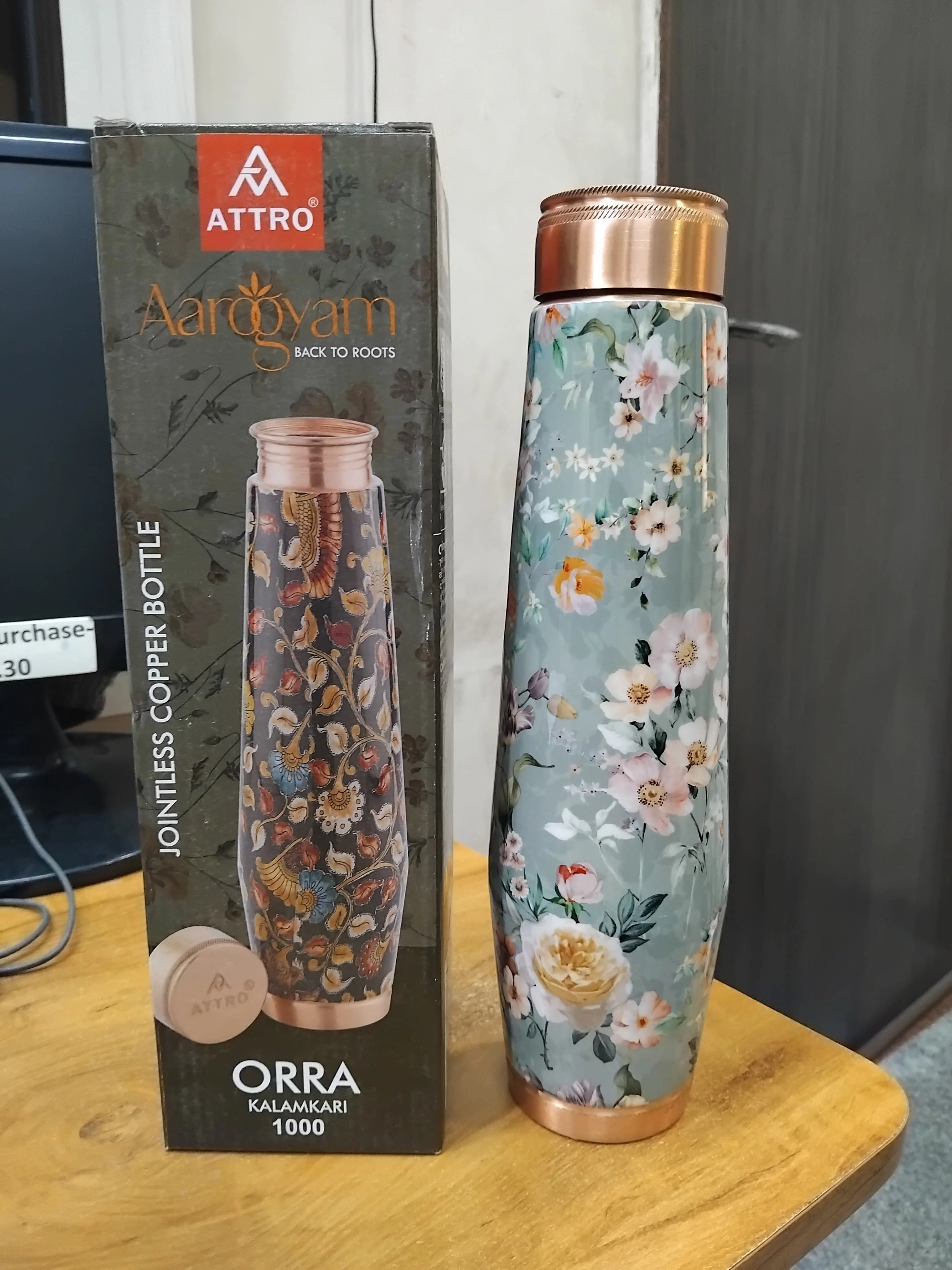 AM2623 Attro Aarogyam Arth Copper Bottle Alice Floral ACB036 1000ml Pack Of 1 Pcs - Image 2