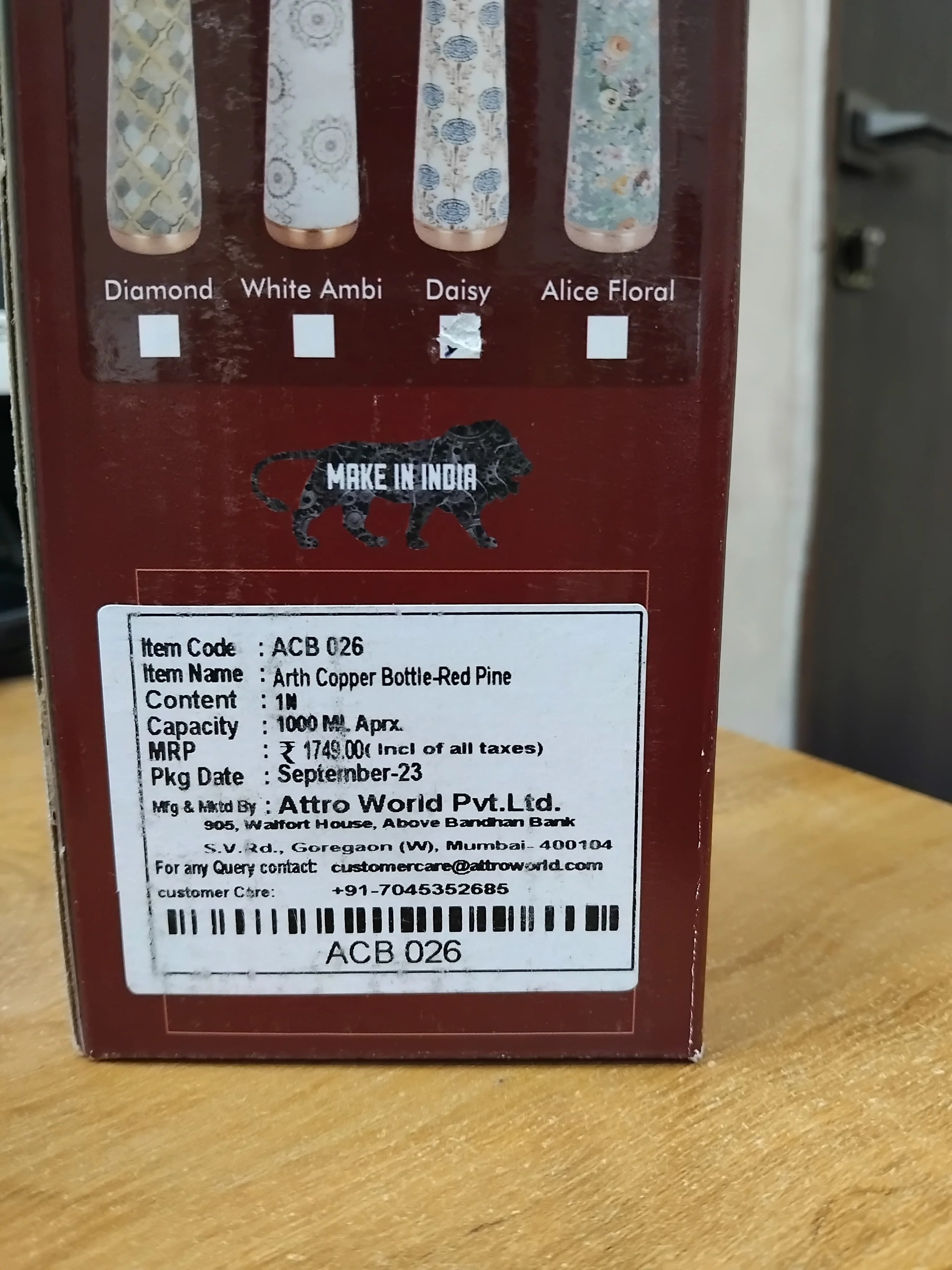 AM2672 Attro Aarogyam Arth Copper Bottle Red Pine ACB026 1000ml Pack Of 1 Pcs - Image 4