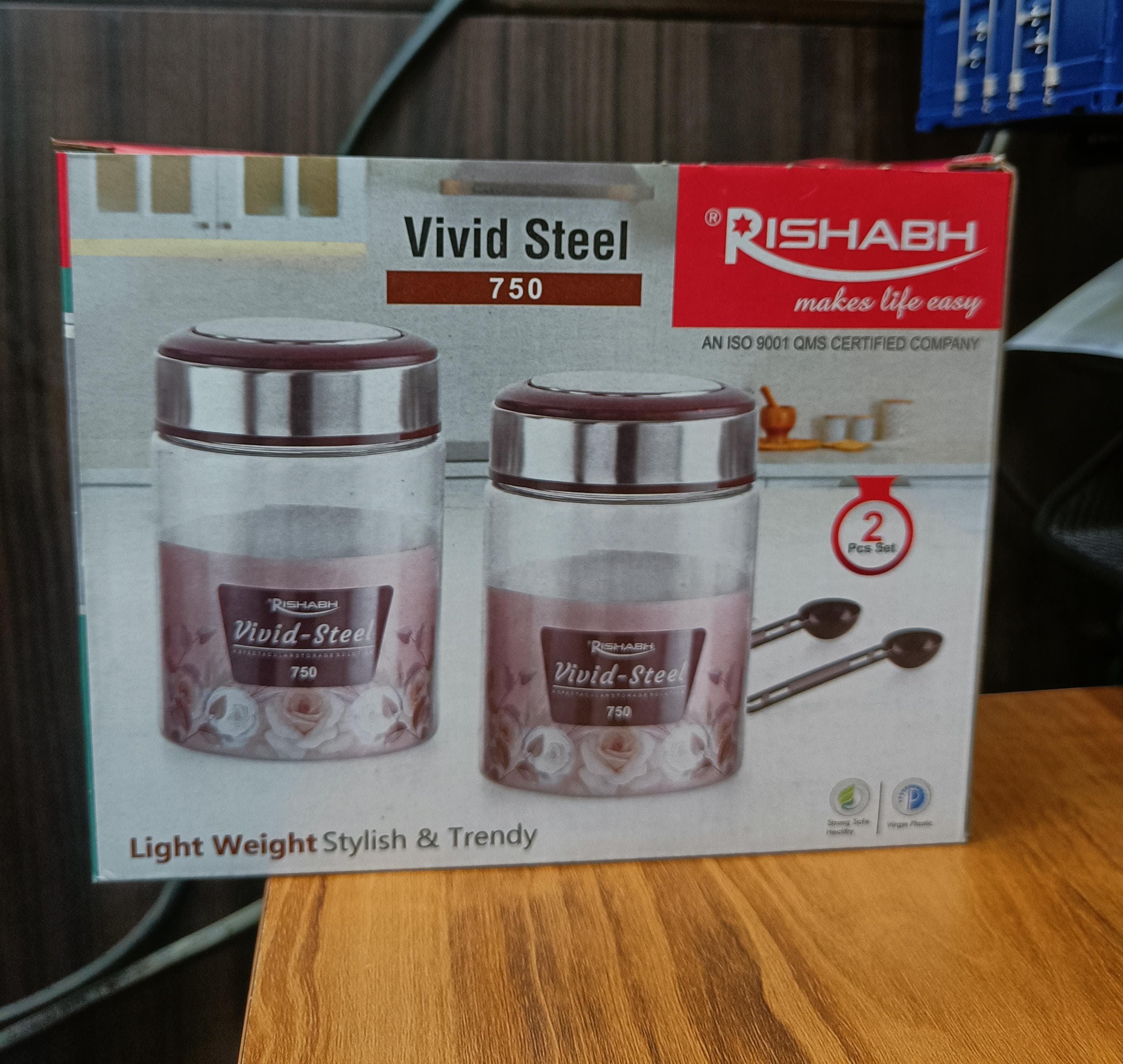 AM2632 Rishabh vivid steel 750 Container 2 Pcs Set with spoon - Image 2