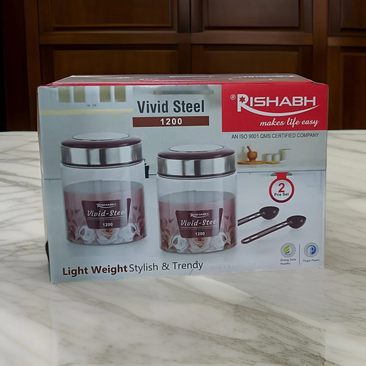 AM2633 Rishabh vivid steel 1200 Container 2 Pcs Set with spoon - Image 2