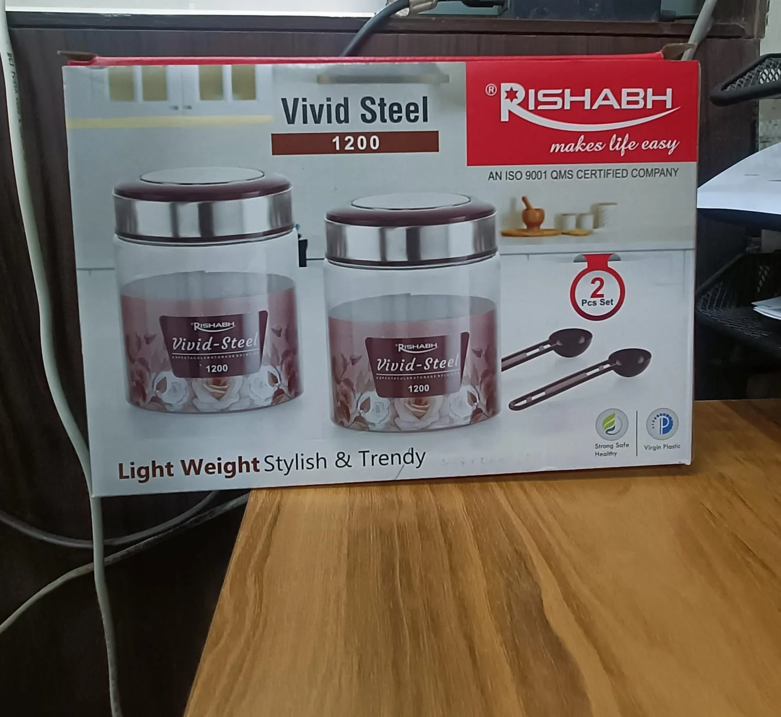 AM2633 Rishabh vivid steel 1200 Container 2 Pcs Set with spoon - Image 4