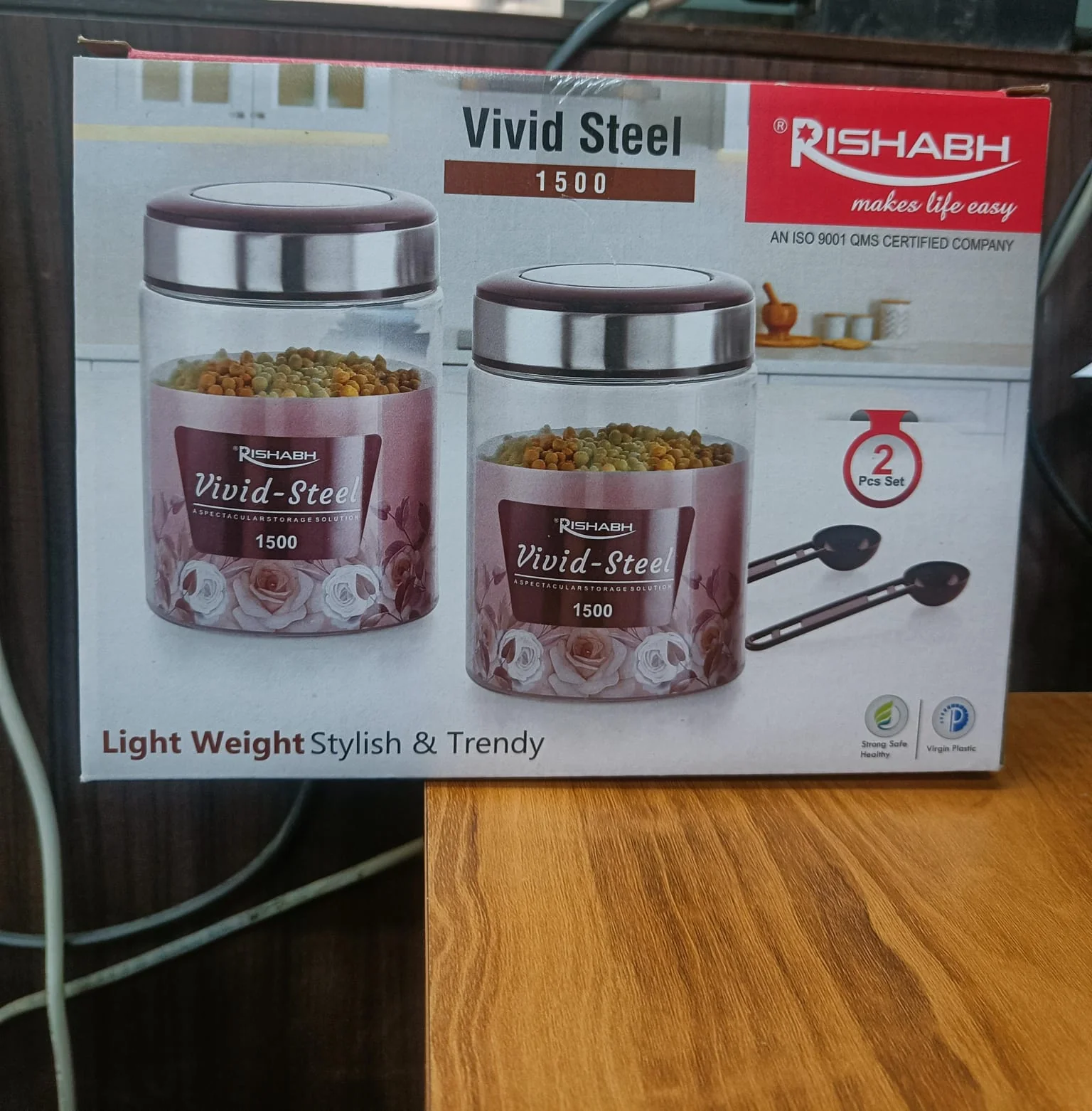 AM2634 Rishabh vivid steel 1500 Container 2 Pcs Set with spoon - Image 3