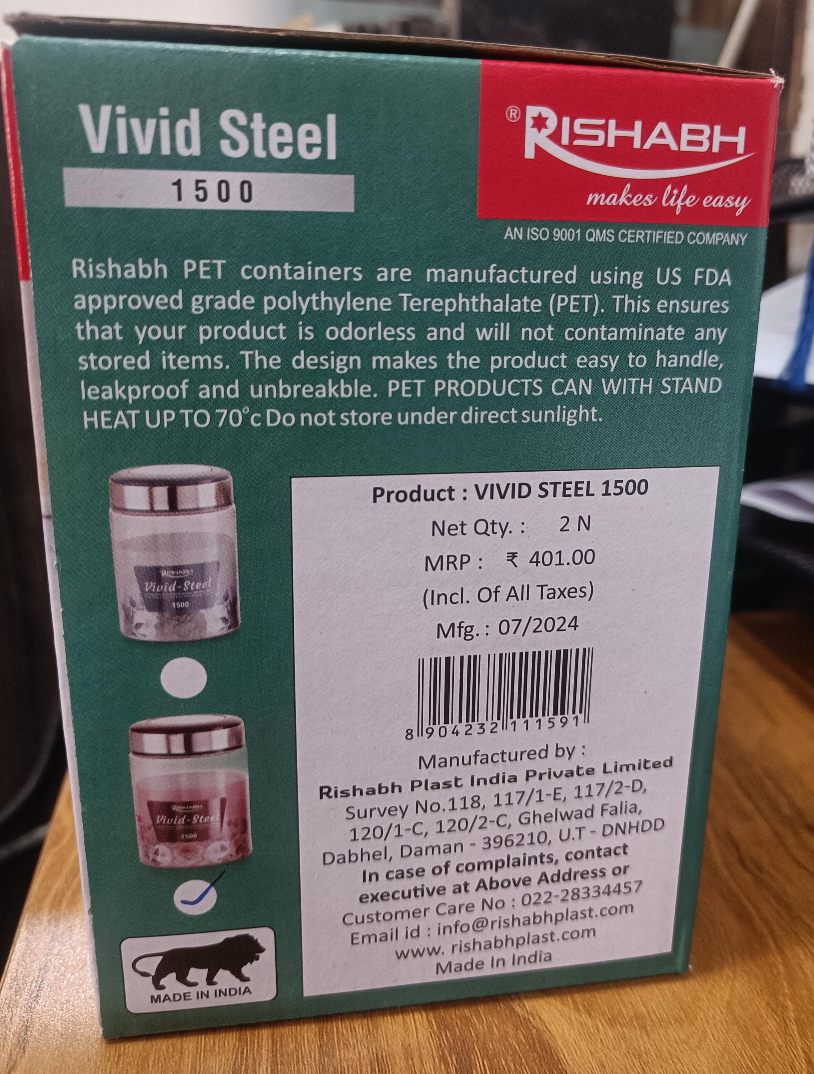 AM2634 Rishabh vivid steel 1500 Container 2 Pcs Set with spoon - Image 5