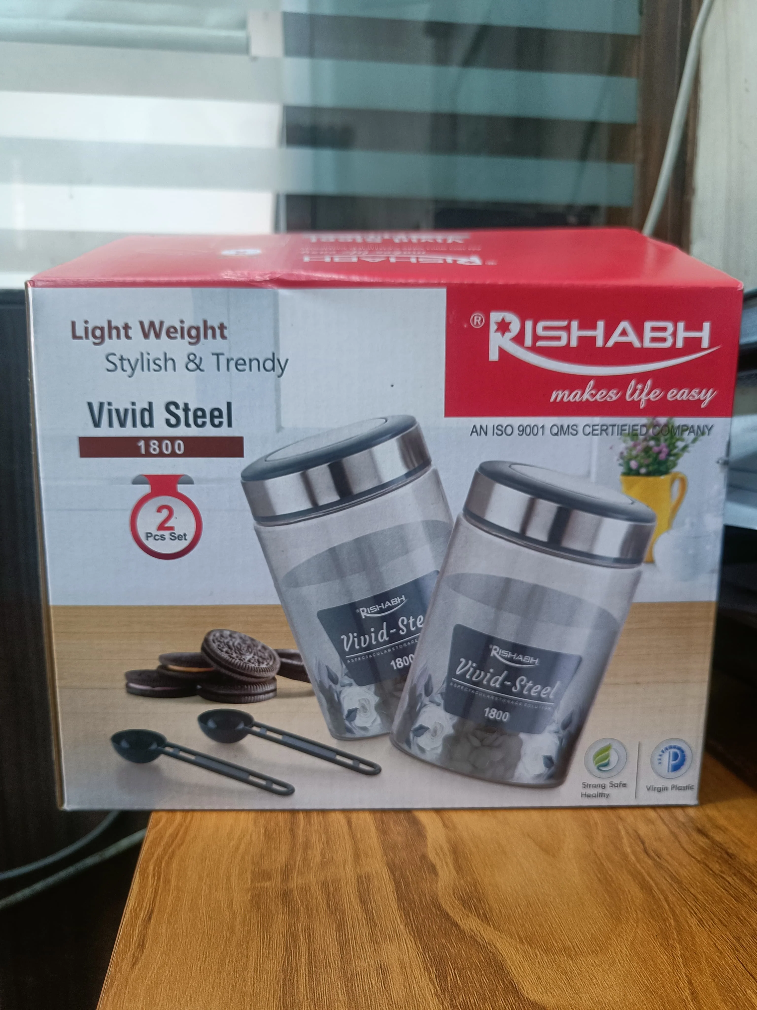 AM2635 Rishabh vivid steel 1800 Container 2 Pcs Set with spoon - Image 2
