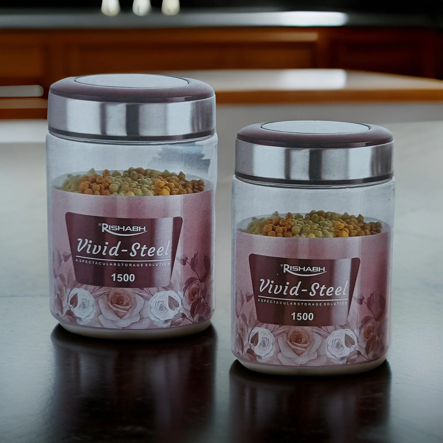 AM2635 Rishabh vivid steel 1800 Container 2 Pcs Set with spoon - Image 4