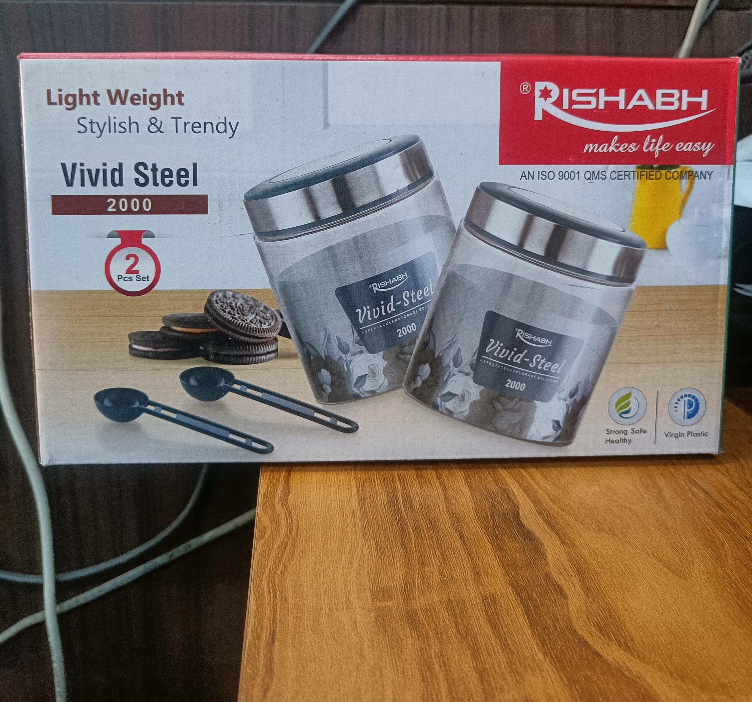 AM2636 Rishabh vivid steel 2000 Container 2 Pcs Set with spoon - Image 3