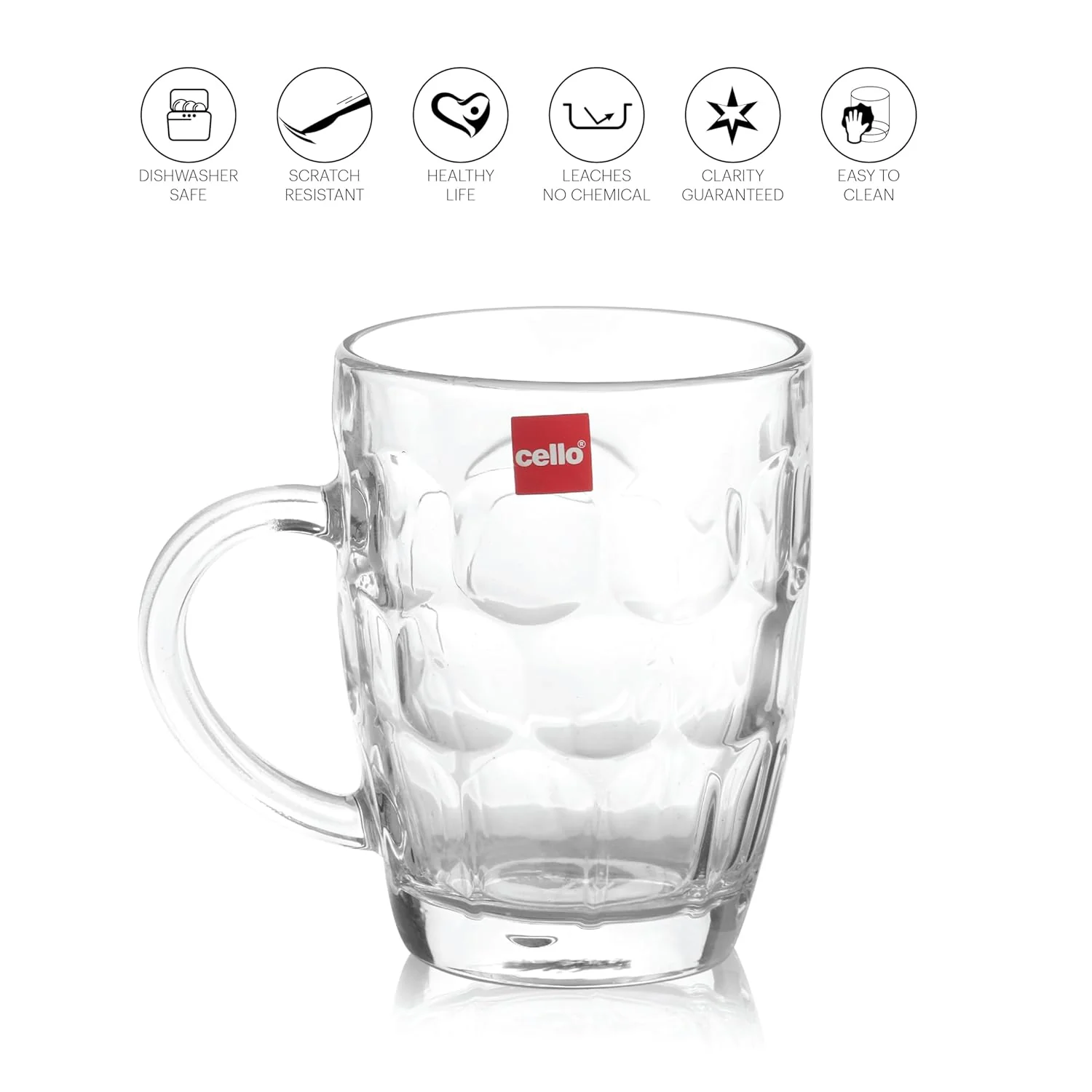 AM2668 CELLO Otello Beer Glass 6Mug Set | Beer Mugs Straight | Stern Mug Set for Juice, Beer, Beverages | 295ml | Set of 6, Clear - Image 2
