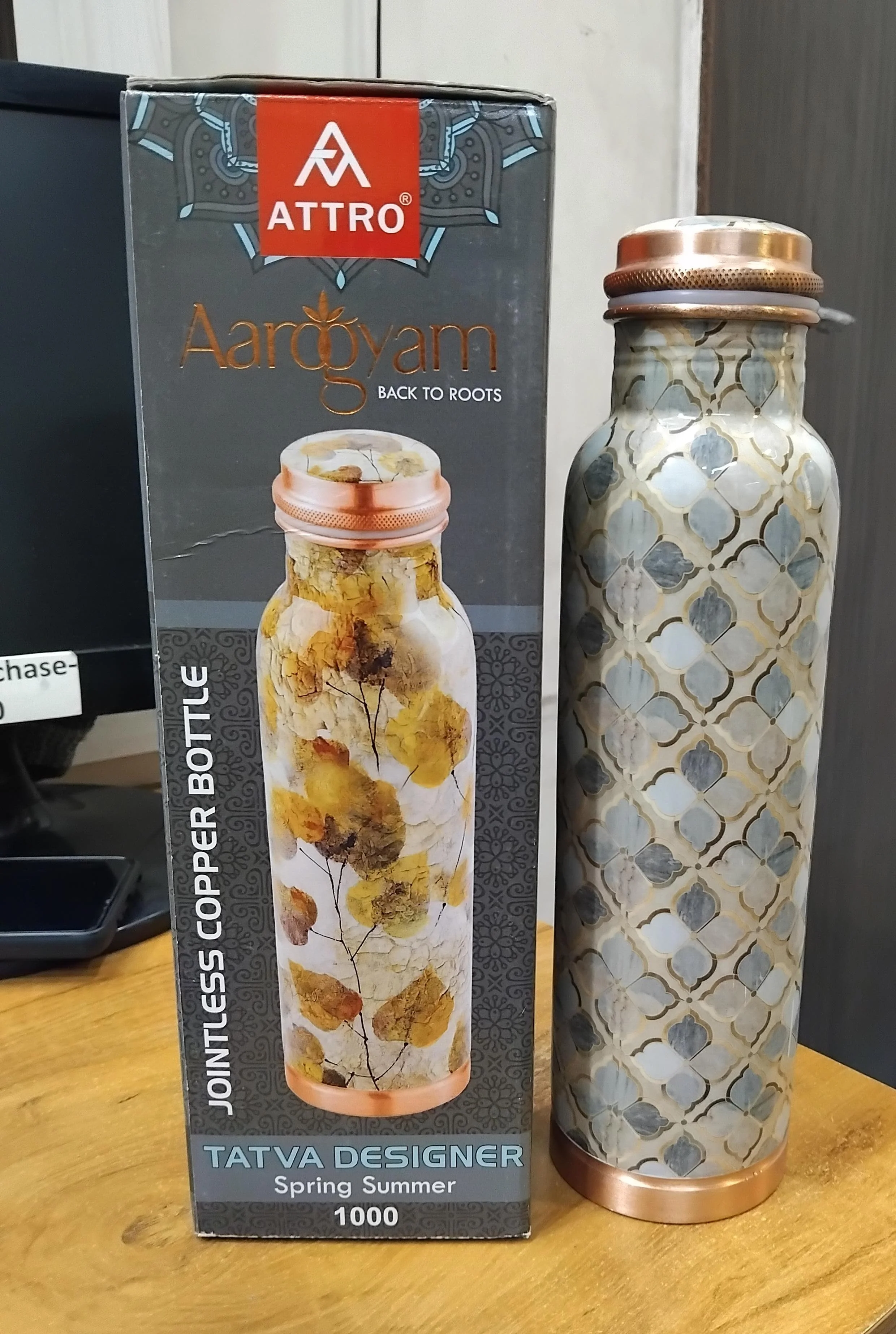 AM2674 Attro Aarogyam Tatva Copper Bottle Daimond ACB145 1000ml Pack Of 1 Pcs - Image 2