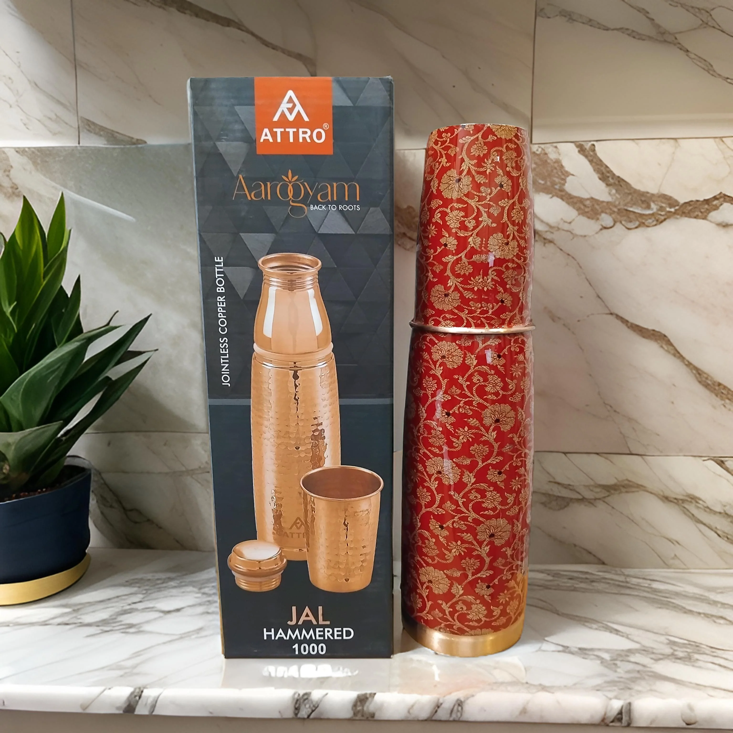 AM2677 Attro Aarogyam Jal Copper Bottle Red Pine ACB034 1000ml Pack Of 1 Pcs - Image 2