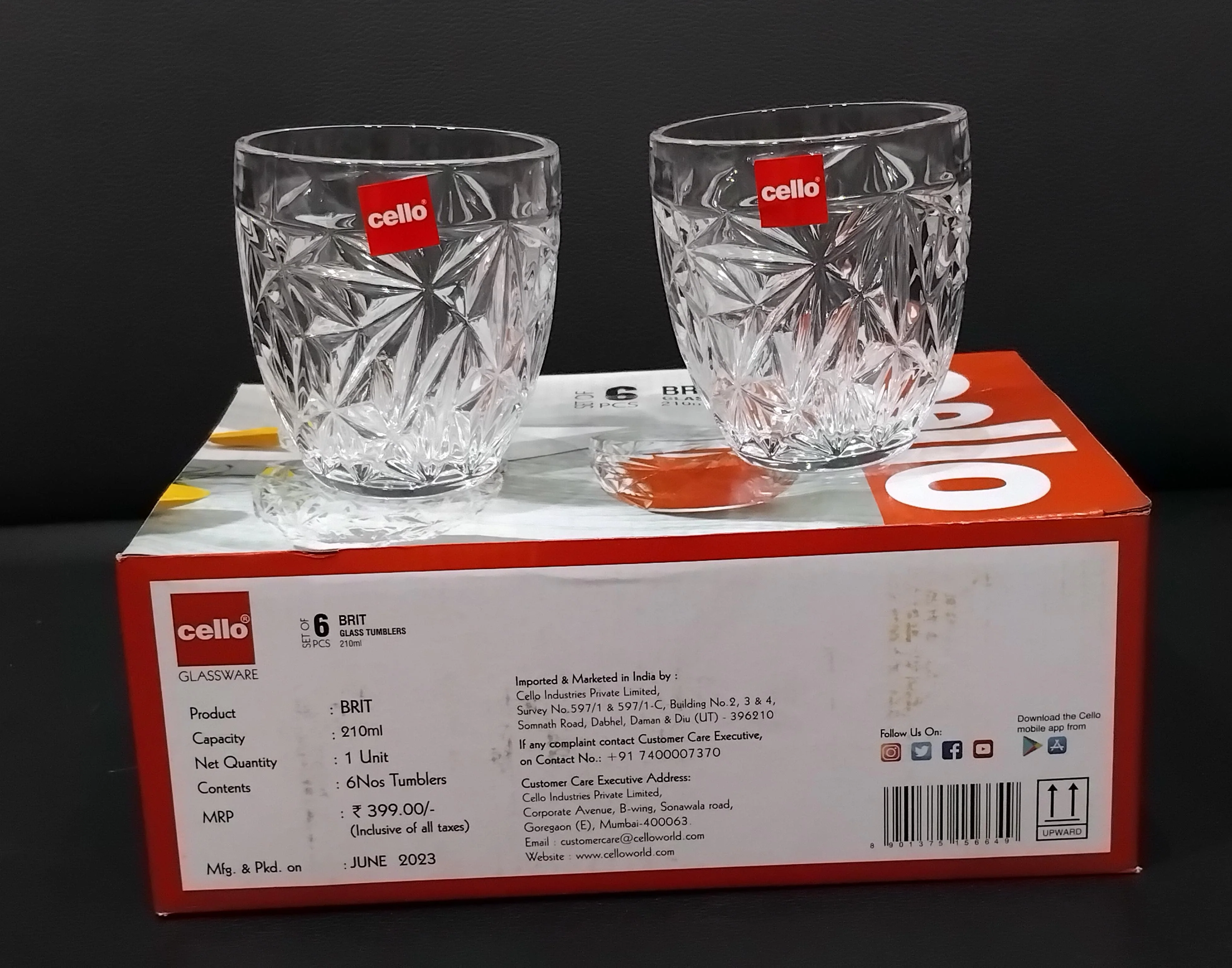 AM2685 CELLO Brit Tumbler Glass 210ml set of 6 - Image 2