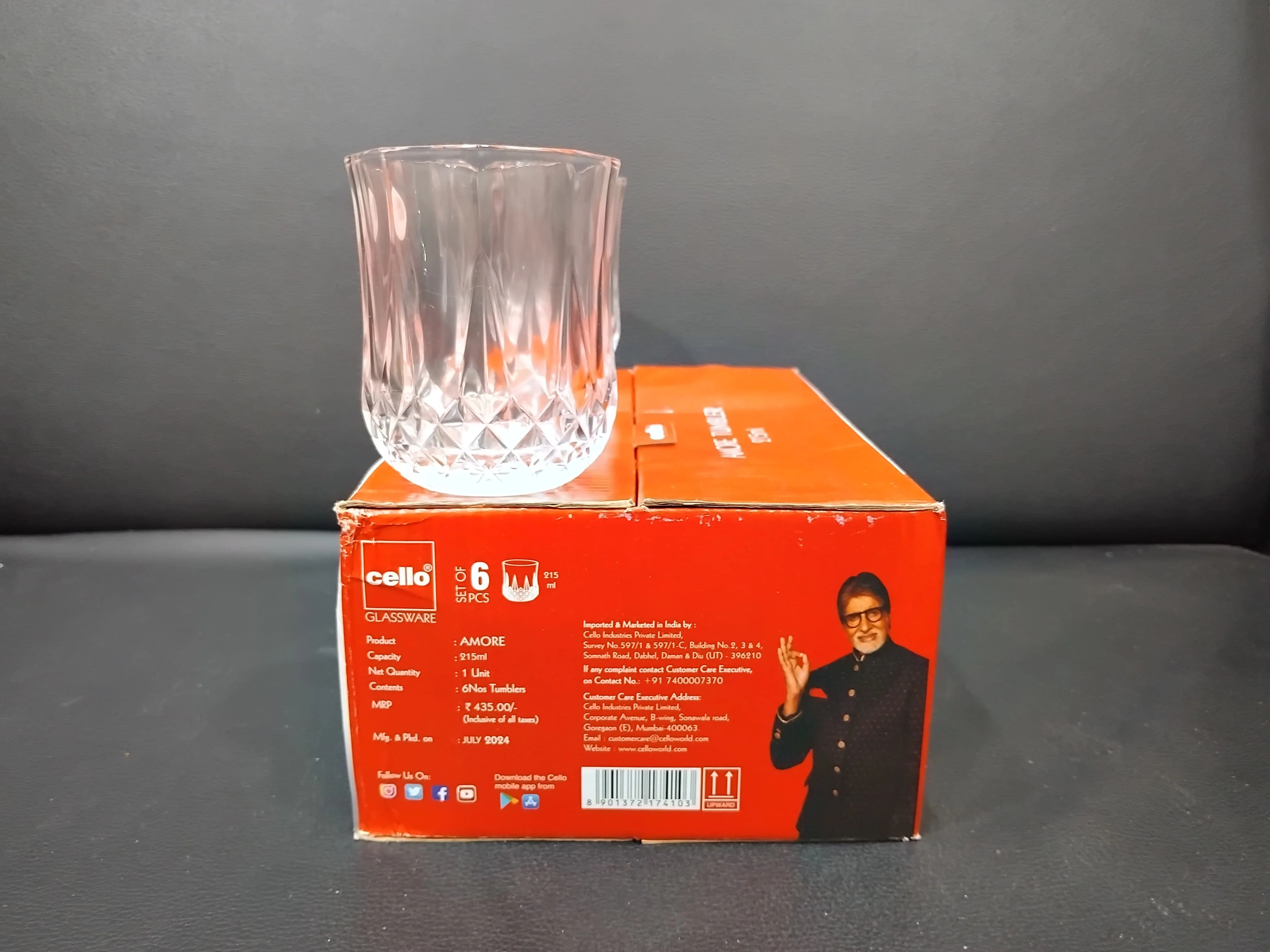 AM2689 CELLO Amore Tumbler glass 215ml Set of 6pcs - Image 4