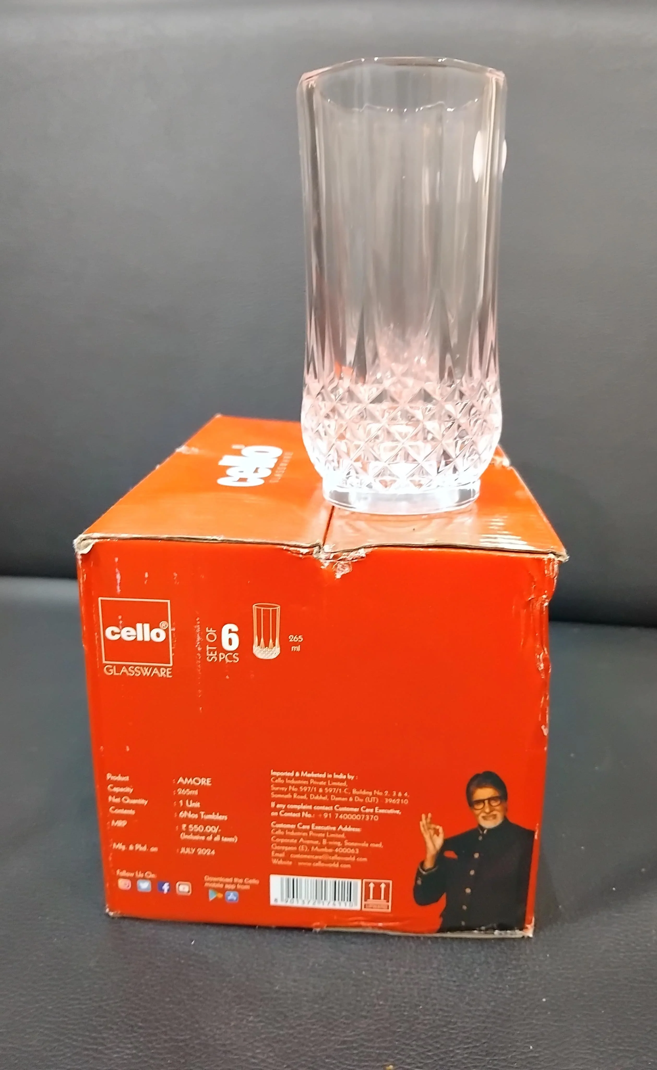 AM2690 CELLO Amore Tumbler glass 265ml Set of 6pcs - Image 4