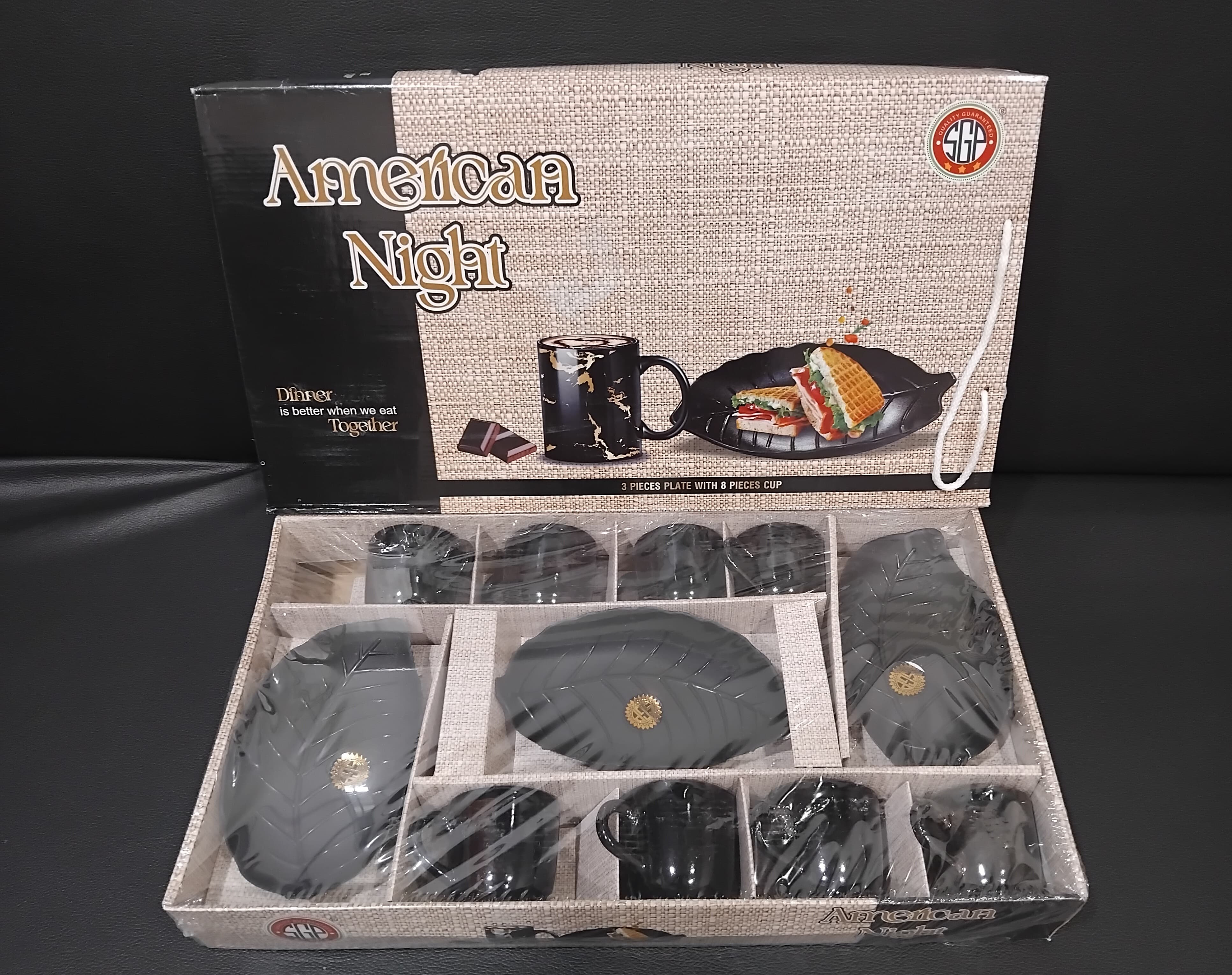 AM2770 American Night Cup 8 Pieces Tea With Plate 3 Pieces Leaf Platter - Image 4