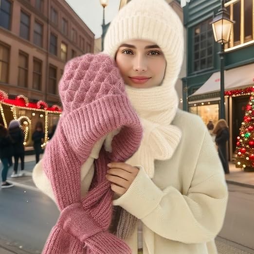 AM2868 Winter Hat Cap Plain Integrated Ear Protection Windproof Cap Scarf - Image 4