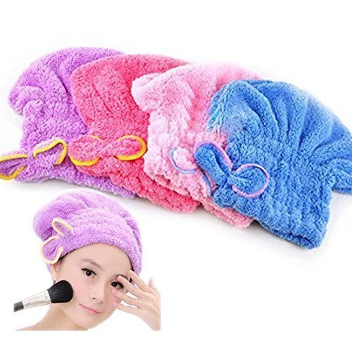 AM2872 Hair Bow Cap Microfiber Hair Towel Cap Fast Coral Velvet Hair Drying Towel Multicolour Pack Of 1 - Image 2