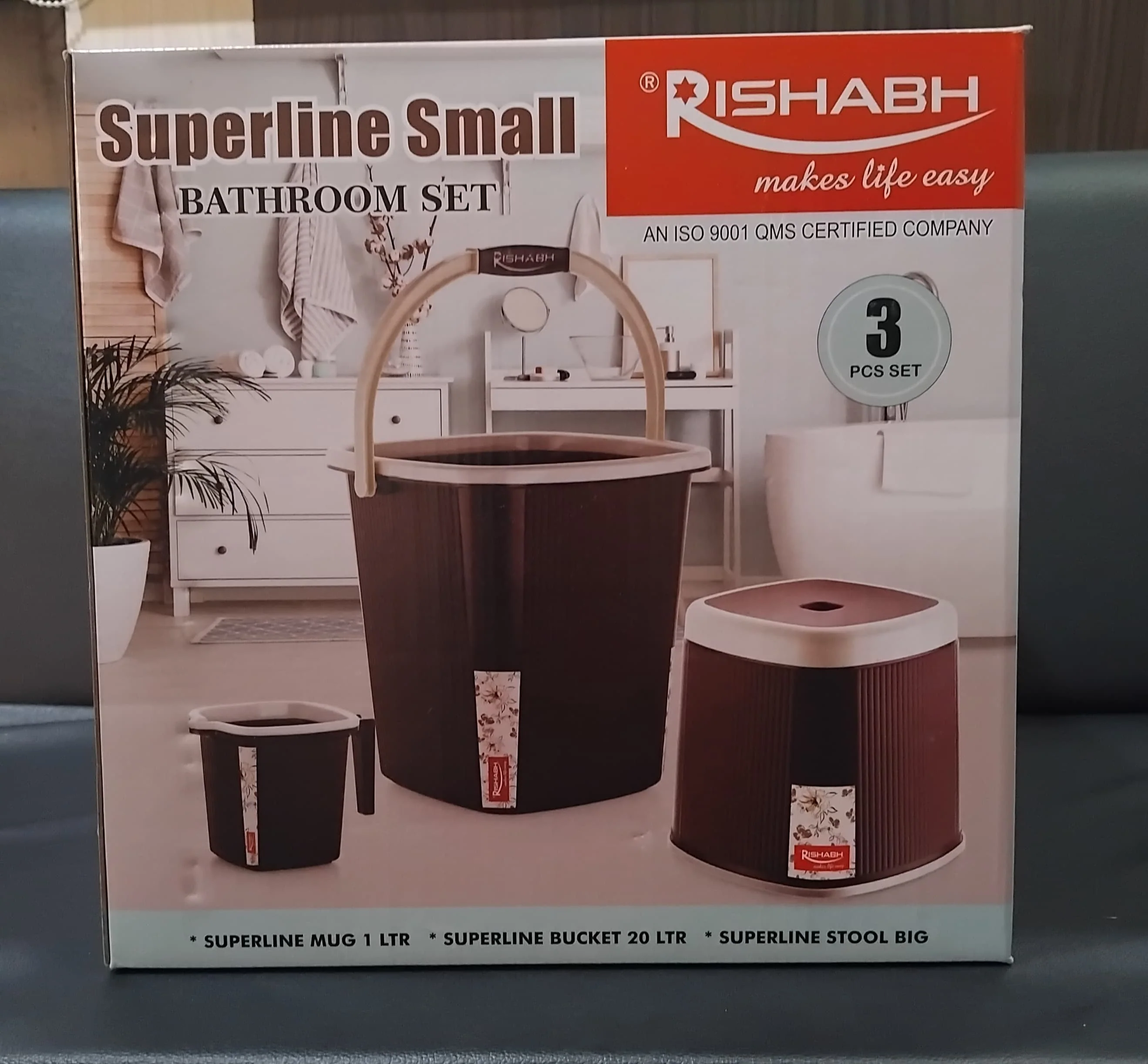 AM2654 Rishabh Superline Small Superline Mug 1Ltr, Superline Bucket 20Ltr, Superline Stool Big Bathroom Set of 3Pcs Multicolour - Image 3