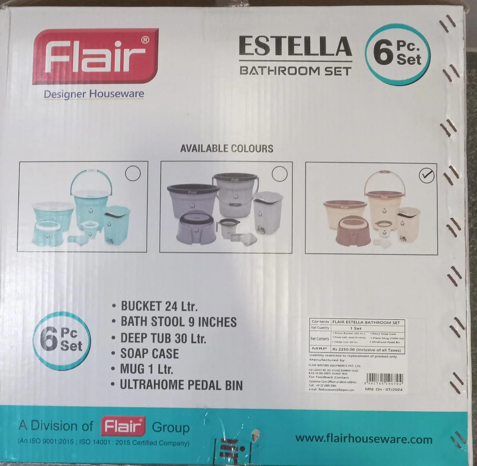 AM2891 FLAIR Estella 6 Piece Bathroom Set (Bucket, Mug, Tub, Stool, Pedal bin, Soap Case) - Image 4
