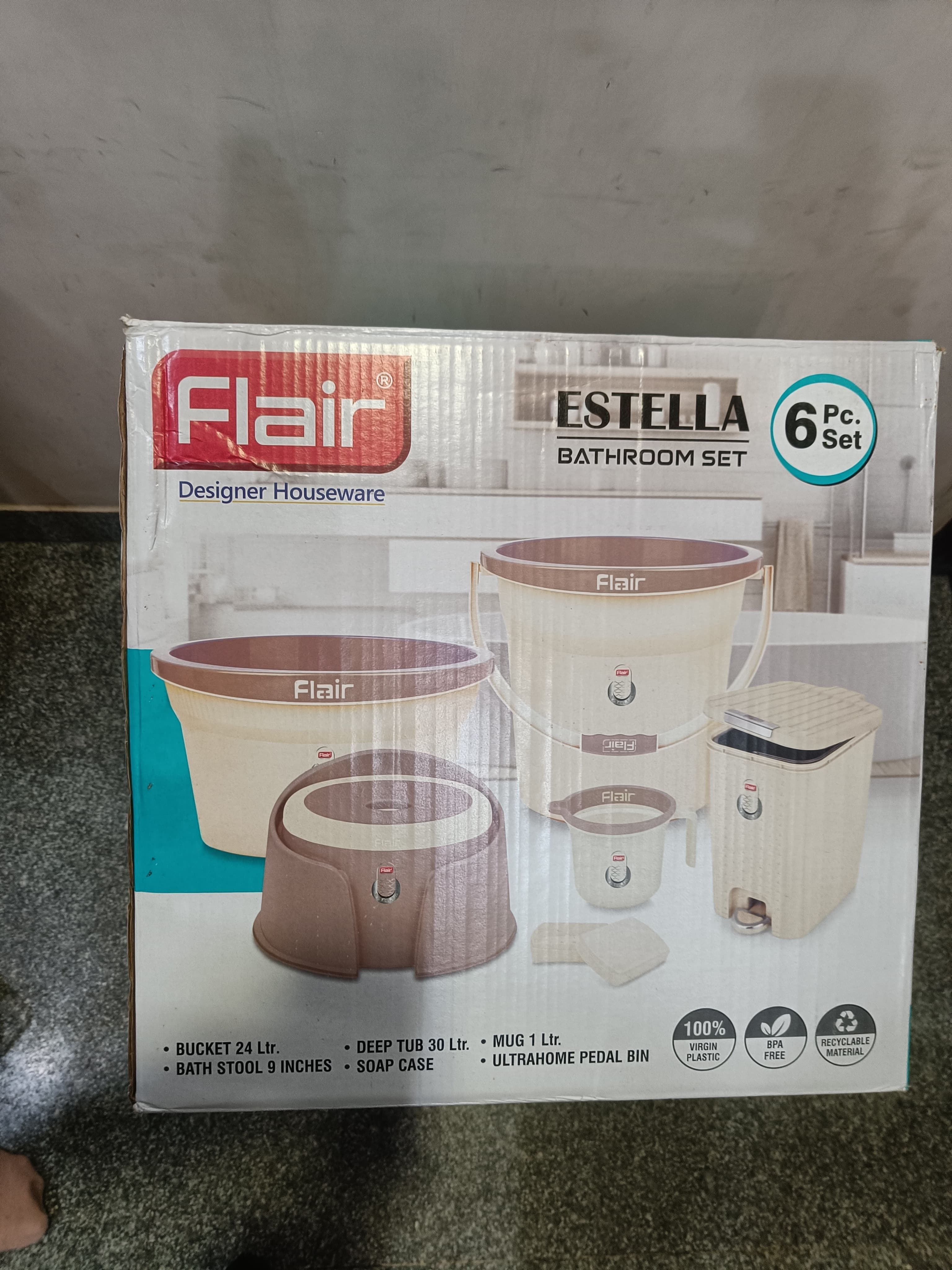 AM2891 FLAIR Estella 6 Piece Bathroom Set (Bucket, Mug, Tub, Stool, Pedal bin, Soap Case) - Image 6