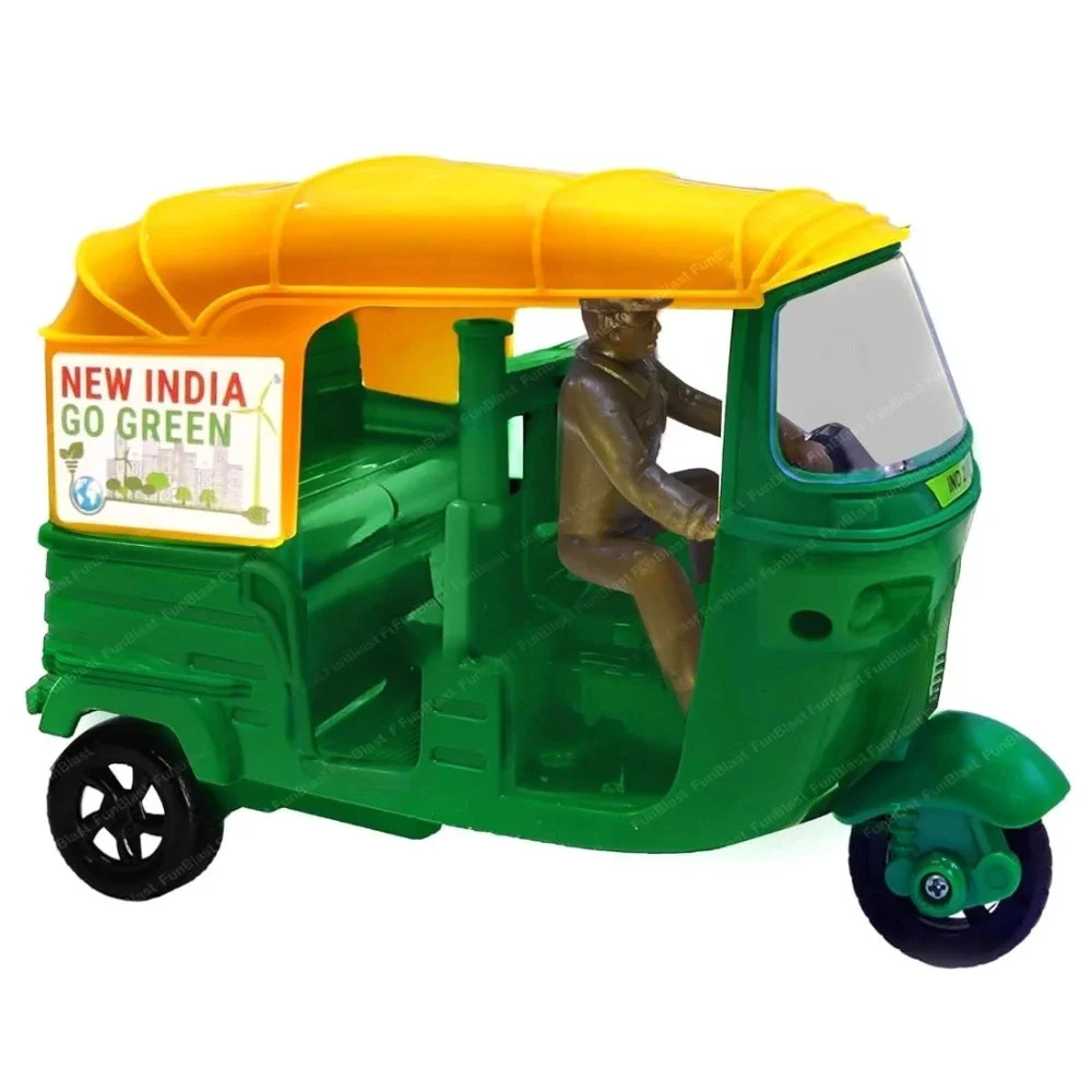 AM2921 Friction Auto Rickshaw LM-239 Auto rickshaw Toys for Kids with a Driver Black and Yellow Pack Of 1 - Image 2