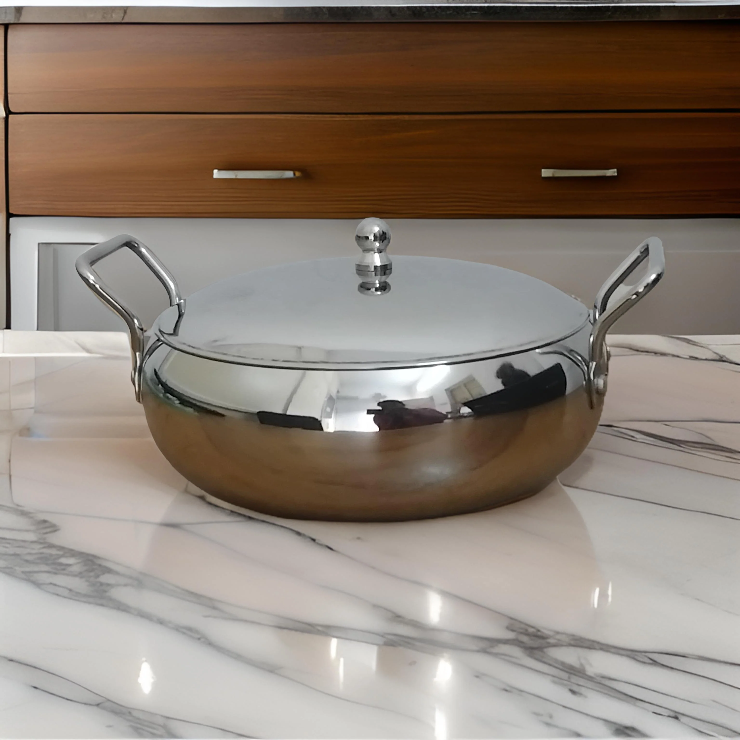 AM2995 Madhuram Prime Quality Olive Handi Stainless Steel (2) With Handle 1 Piece - Image 2