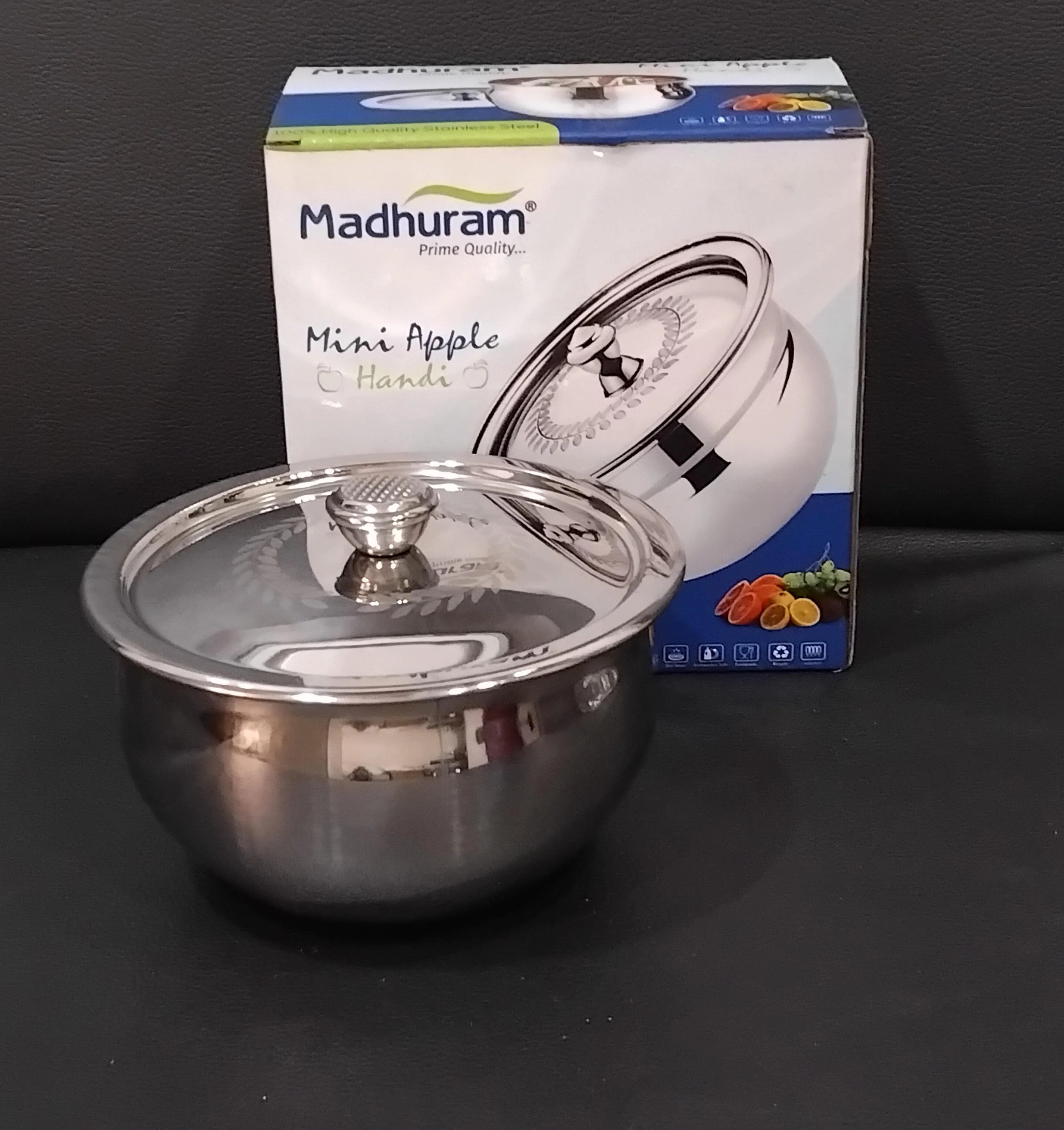 AM2949 Madhuram Prime Quality Mini Apple Handi Stainless Steel 850ml - Image 2