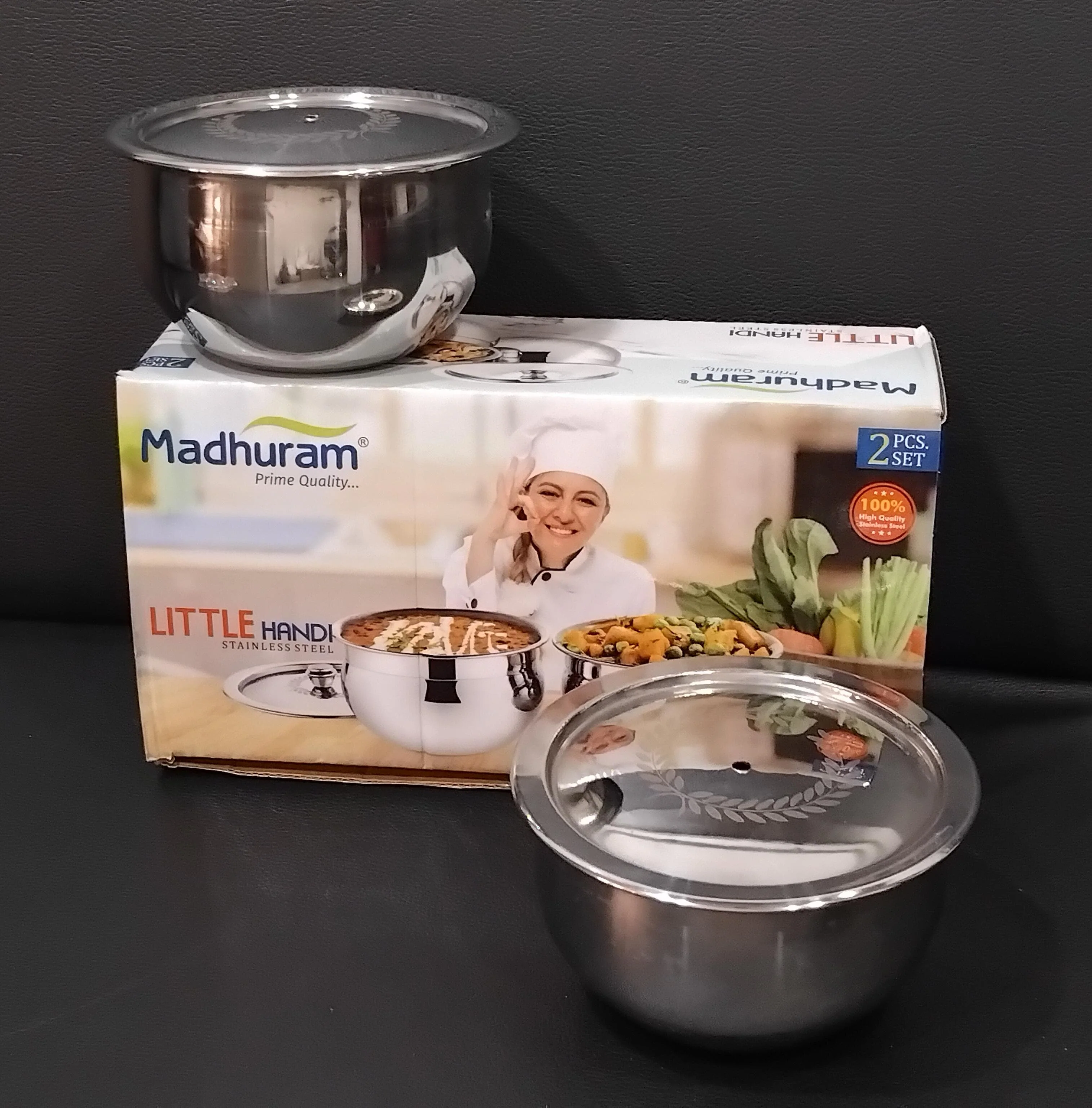 AM2951 Madhuram Prime Quality Little Handi Stainless Steel 2 Pcs Set - Image 4