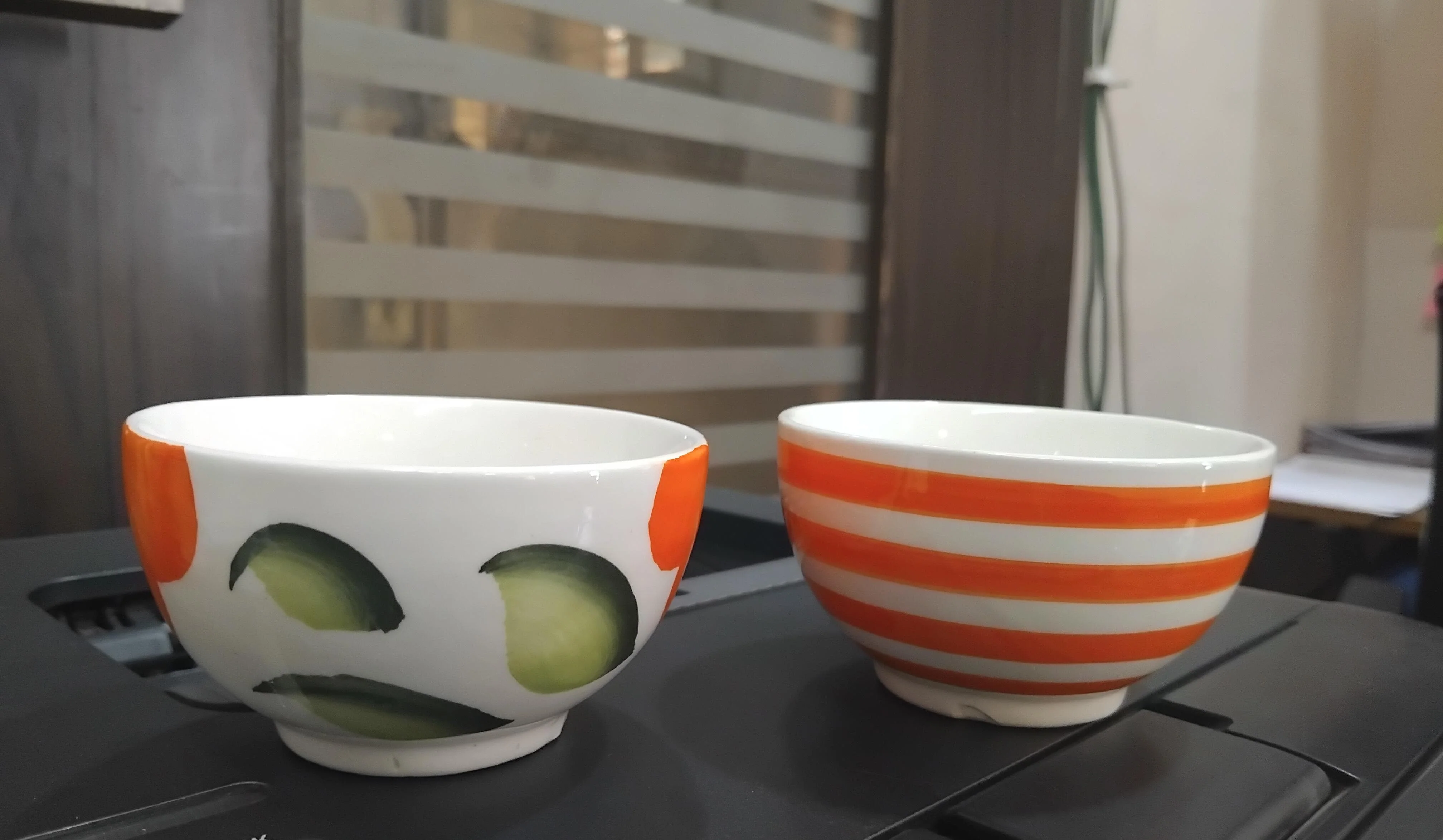 AM2988 Serving Mixing Mini Bowl, Hand Painted Ceramic 1 Pcs Soup Pudding Bowl White Blue Bands 1 Pcs - Image 3