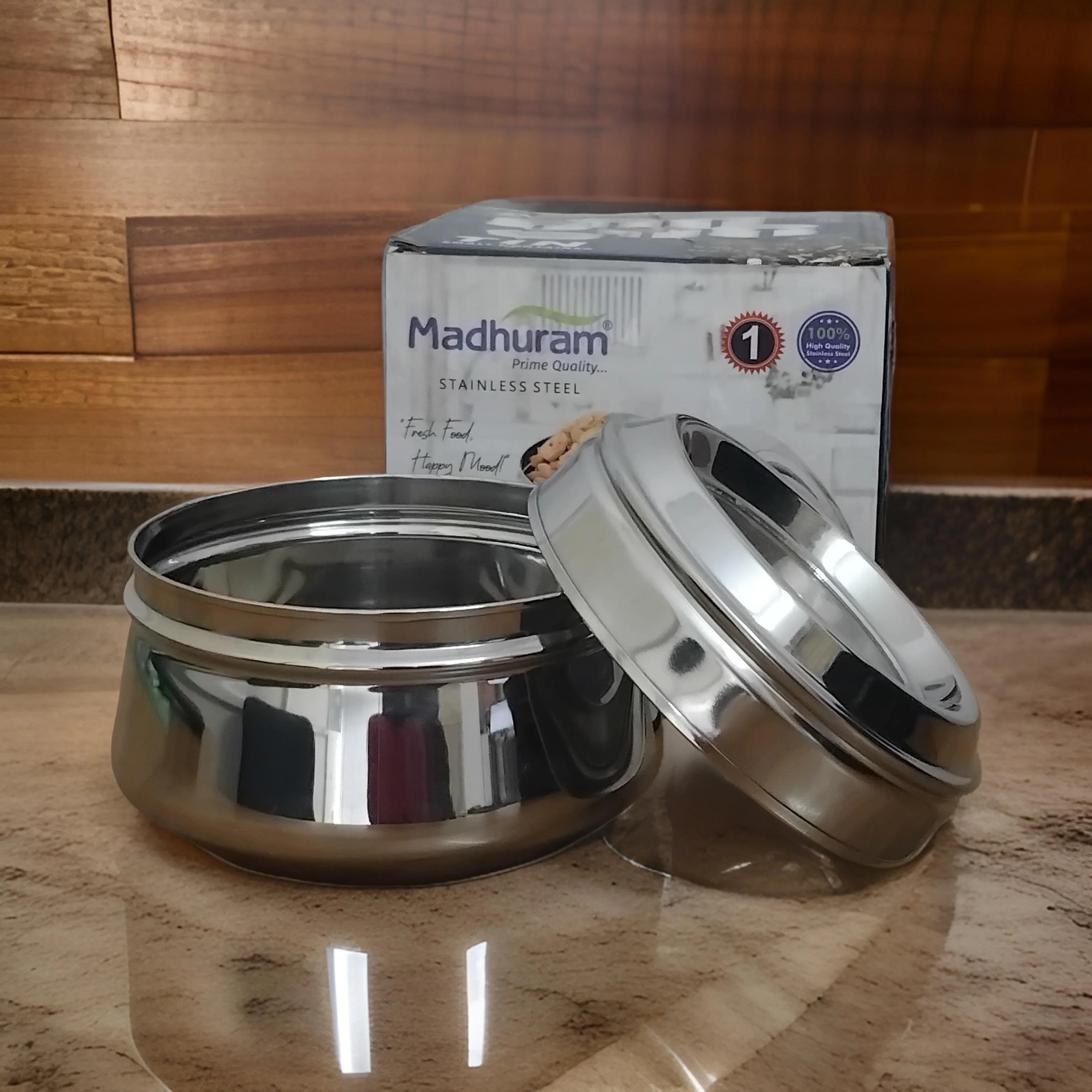 AM2996 Madhuram Prime Quality Jackpot Clear (1) Glass Lid Stainless Steel Tin Small Container 1 Piece - Image 4
