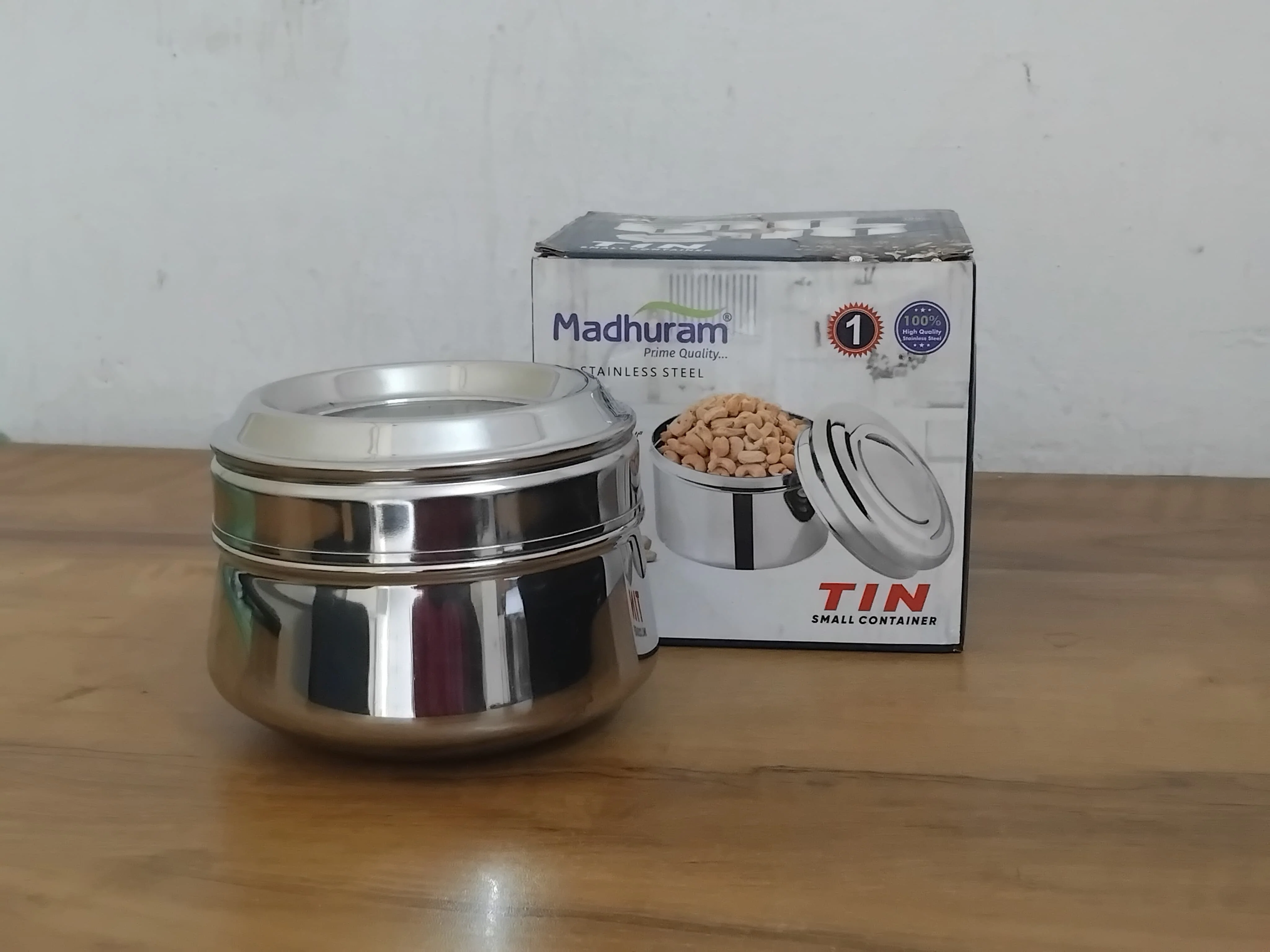 AM2996 Madhuram Prime Quality Jackpot Clear (1) Glass Lid Stainless Steel Tin Small Container 1 Piece - Image 6