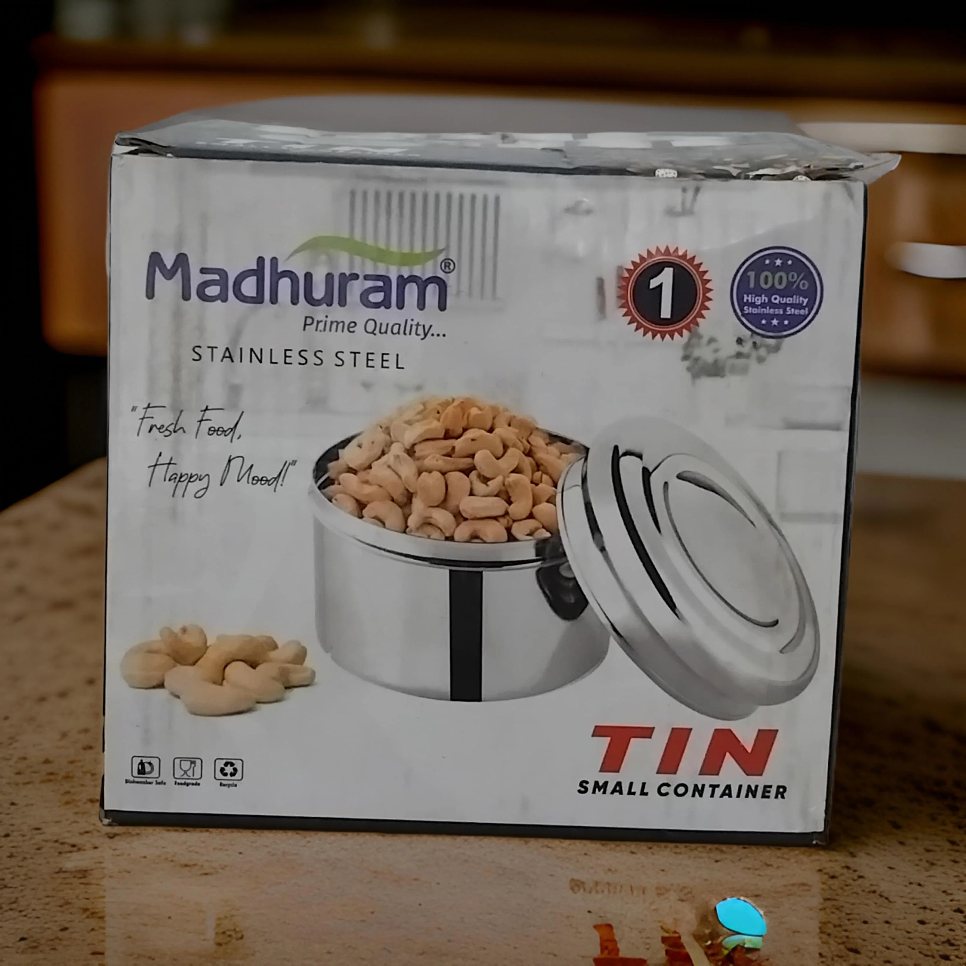 AM2996 Madhuram Prime Quality Jackpot Clear (1) Glass Lid Stainless Steel Tin Small Container 1 Piece - Image 8