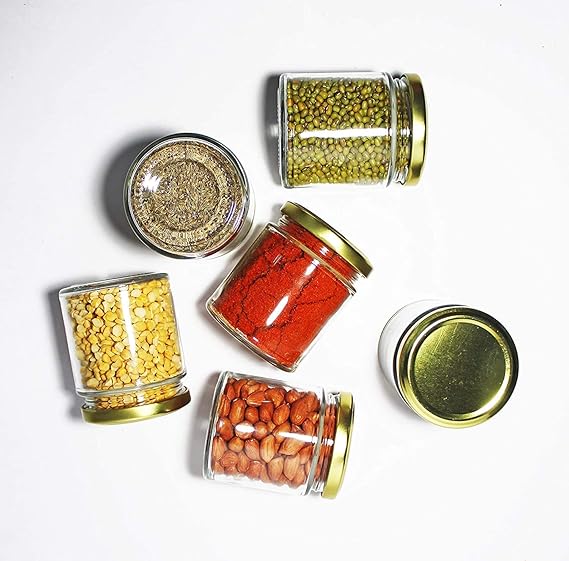 AM2999 Piramal Jar Round Glass Jar with Airtight Metal Lid, 190 ml, Gold Lid 1 Pcs - Image 2