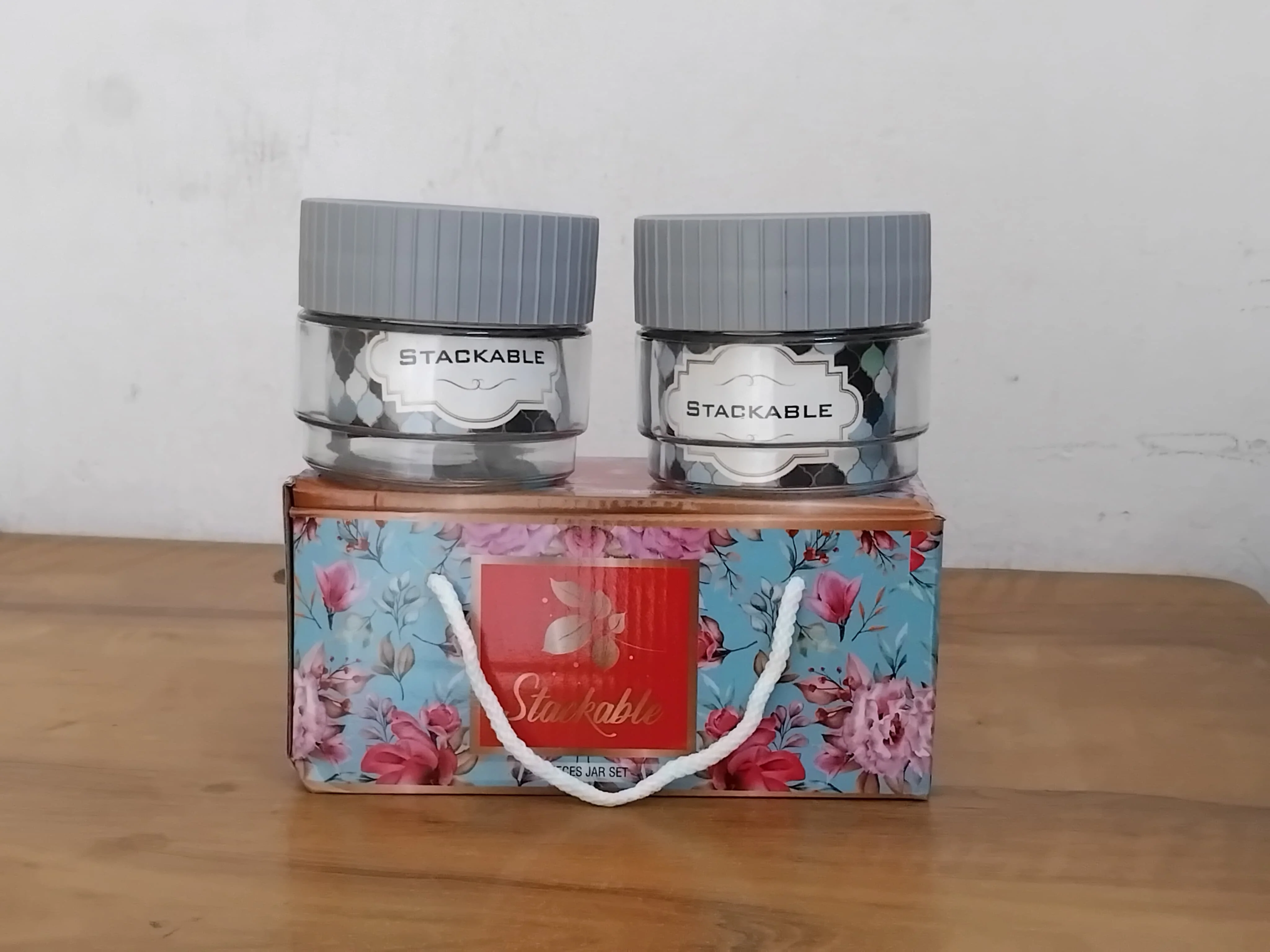 AM3097 Stackable Set 2 Piece Glass Jar Food Storage Jars Containers with Airtight Plastic Lid - Image 5