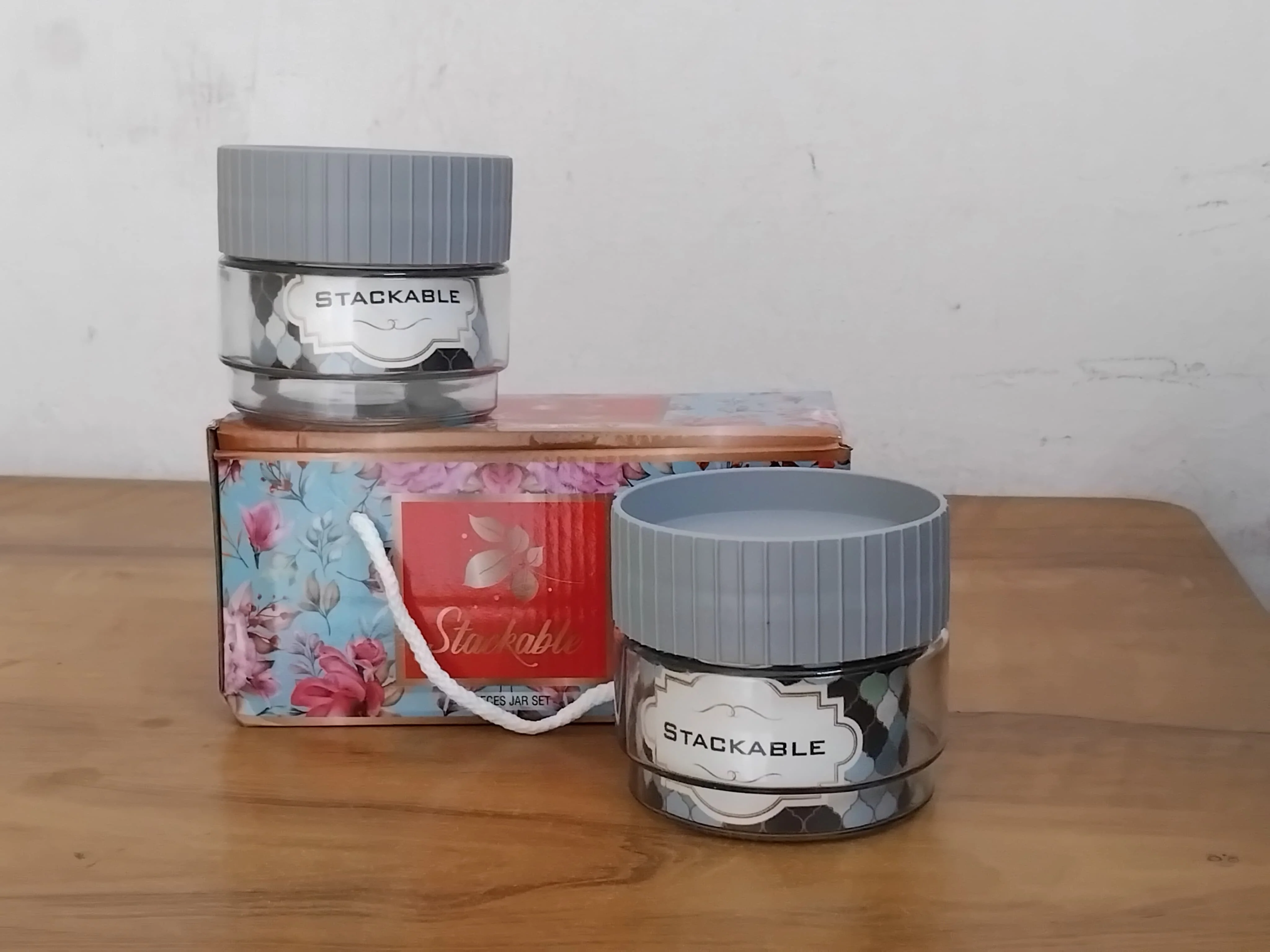 AM3097 Stackable Set 2 Piece Glass Jar Food Storage Jars Containers with Airtight Plastic Lid - Image 6