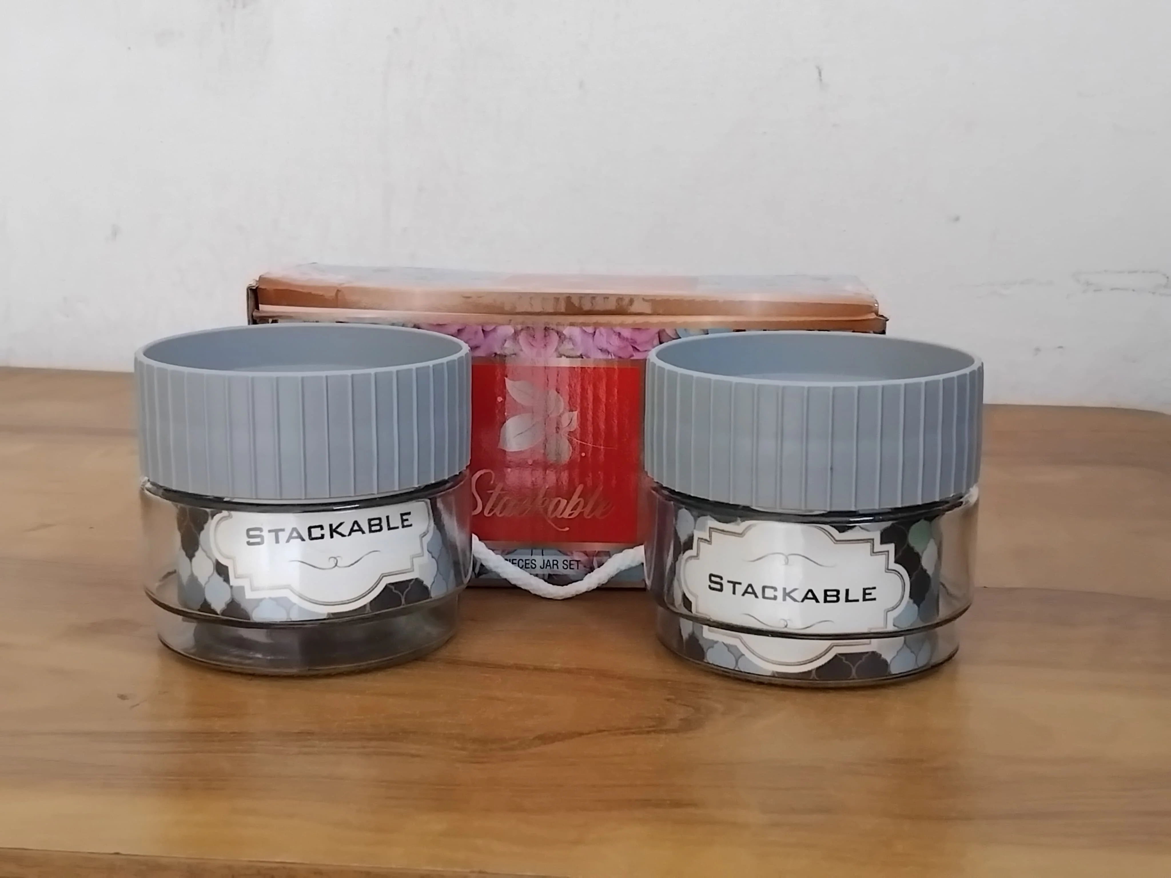 AM3097 Stackable Set 2 Piece Glass Jar Food Storage Jars Containers with Airtight Plastic Lid - Image 7