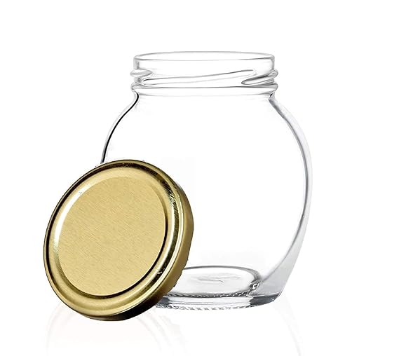 AM3012 Matka Shape Glass Jar Transparent Container Air Tight Golden Lid - Image 2