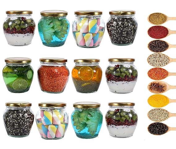 AM3012 Matka Shape Glass Jar Transparent Container Air Tight Golden Lid - Image 3
