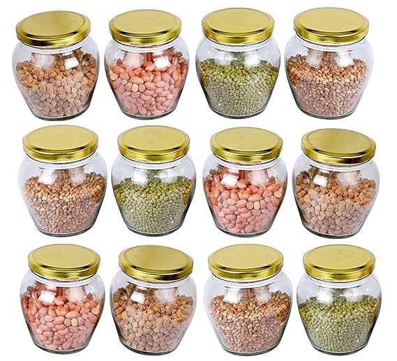 AM3012 Matka Shape Glass Jar Transparent Container Air Tight Golden Lid - Image 5