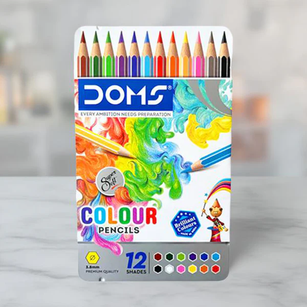 AM5038 Doms 12 Shades Super Soft Color Pencils Flat Tin Box , 7204