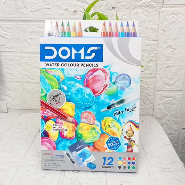 AM5041 Doms Super Soft Hexagonal Pre-Sharpened Water Soluble Colour Pencils 12 Shades 8392 - Image 3