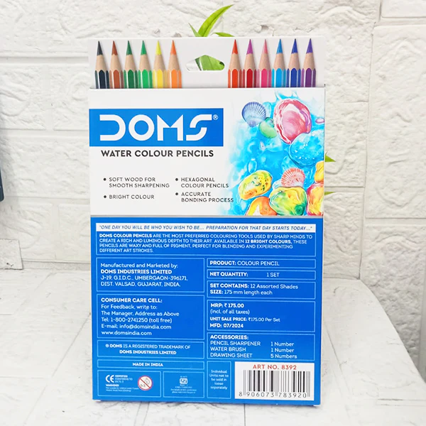 AM5041 Doms Super Soft Hexagonal Pre-Sharpened Water Soluble Colour Pencils 12 Shades 8392 - Image 7