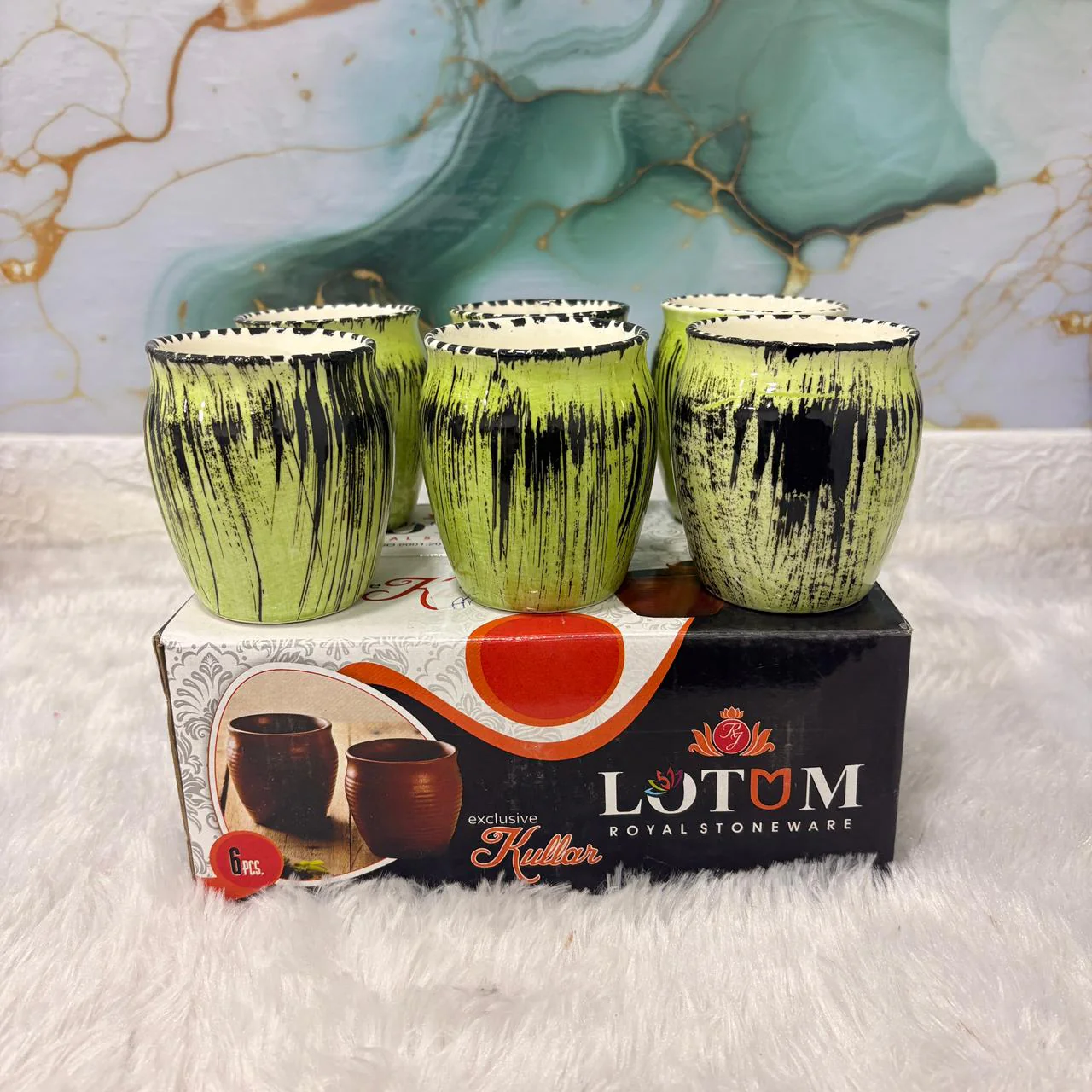 AM3042 Lotum Royal Stoneware Exclusive Kulhar Mix Design Handcrafted Ceramic 6 Piece - Image 2