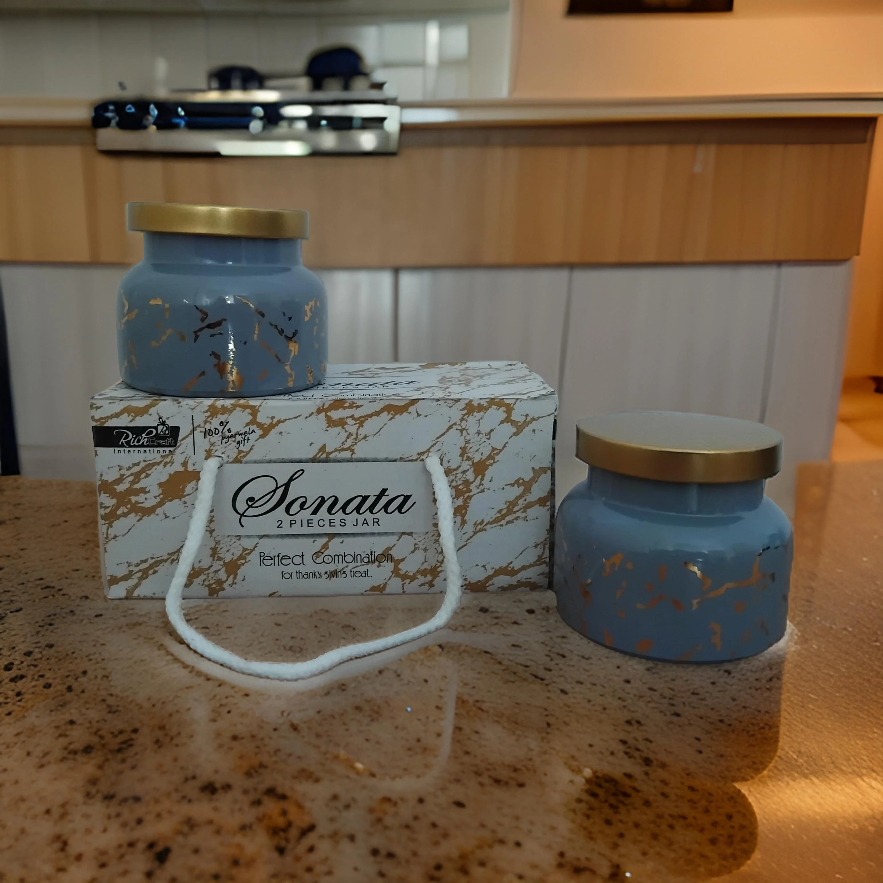 AM3070 Sonata Tableware Jar Glass With Golden Lid Jar 2 Piece Multicolour - Image 2
